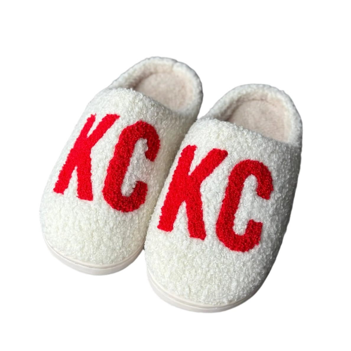 KC Fuzzy Ivory/Red Slippers