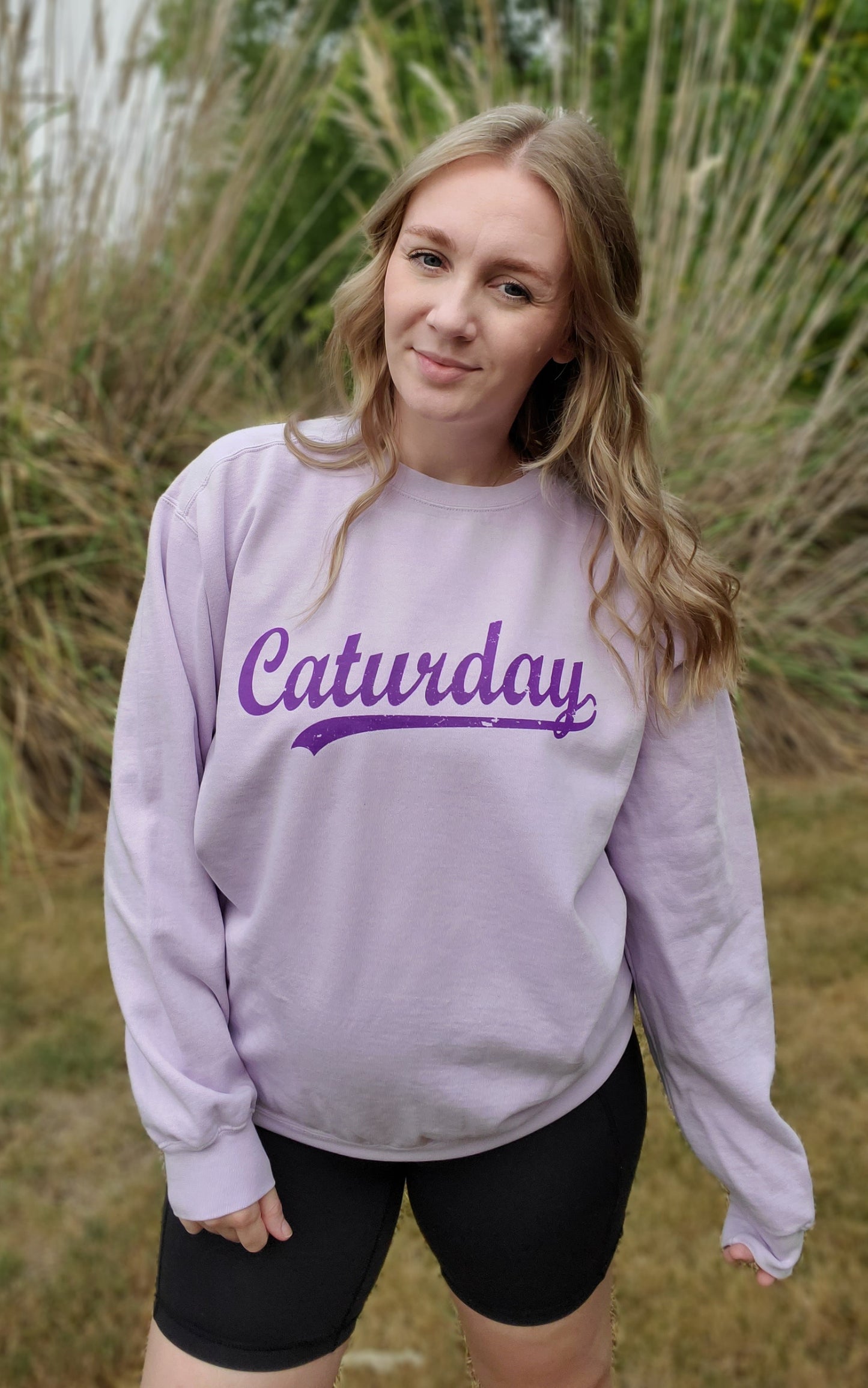 CAT-URDAY Lavender Vintage Wash Crewneck Sweatshirt