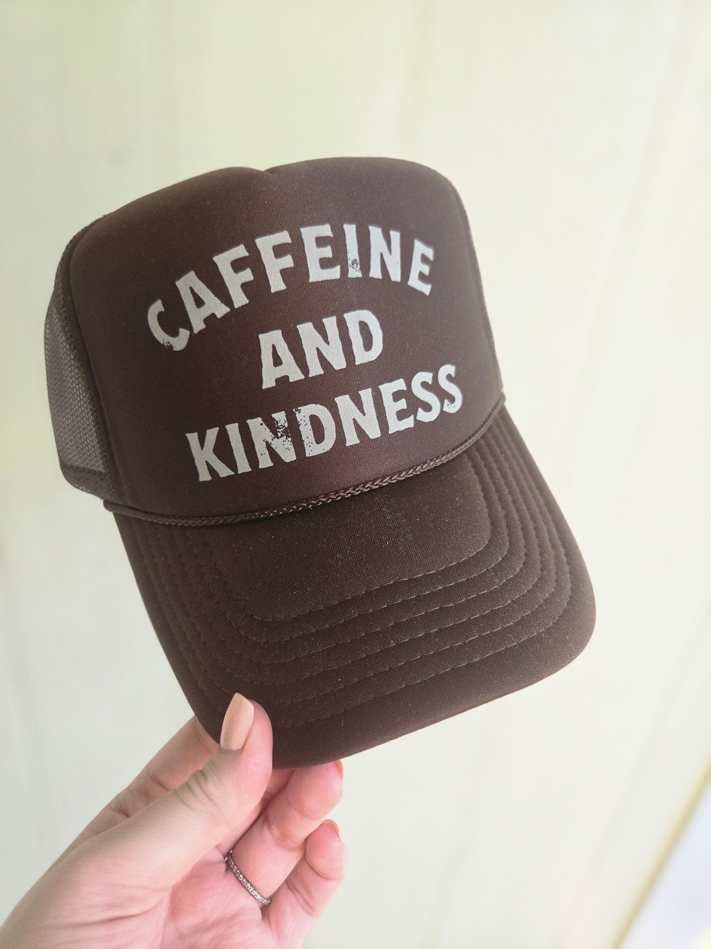 CAFFEINE & KINDNESS Brown Trucker Hat (Hat Only)