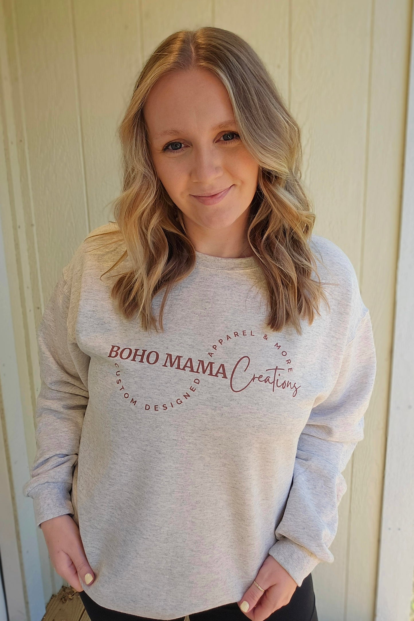 CUSTOM APPAREL & MORE Heather Oatmeal Crewneck Sweatshirt - BMC