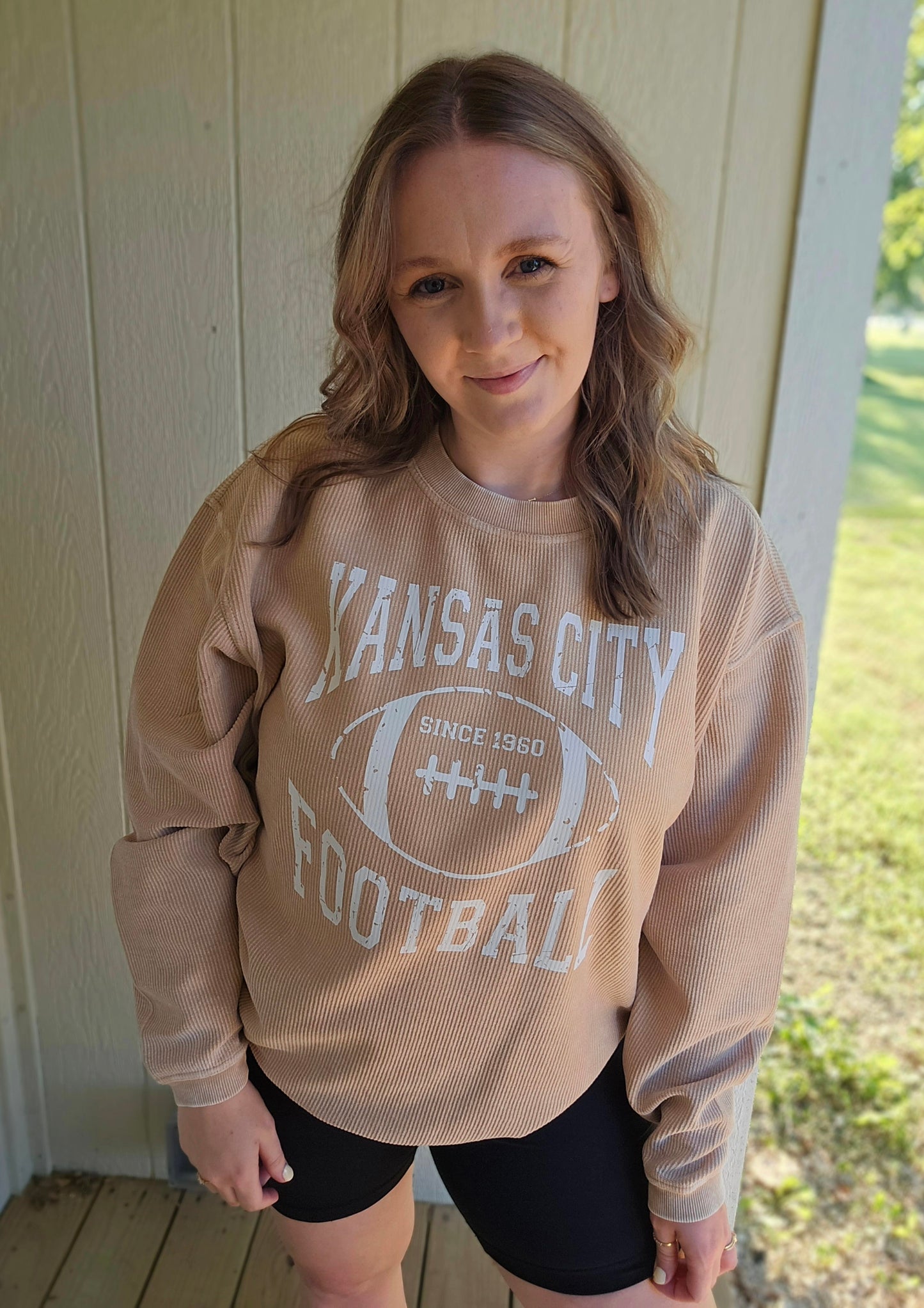 KANSAS CITY FOOTBALL 1960 Latte Corded Crewneck Sweatshirt