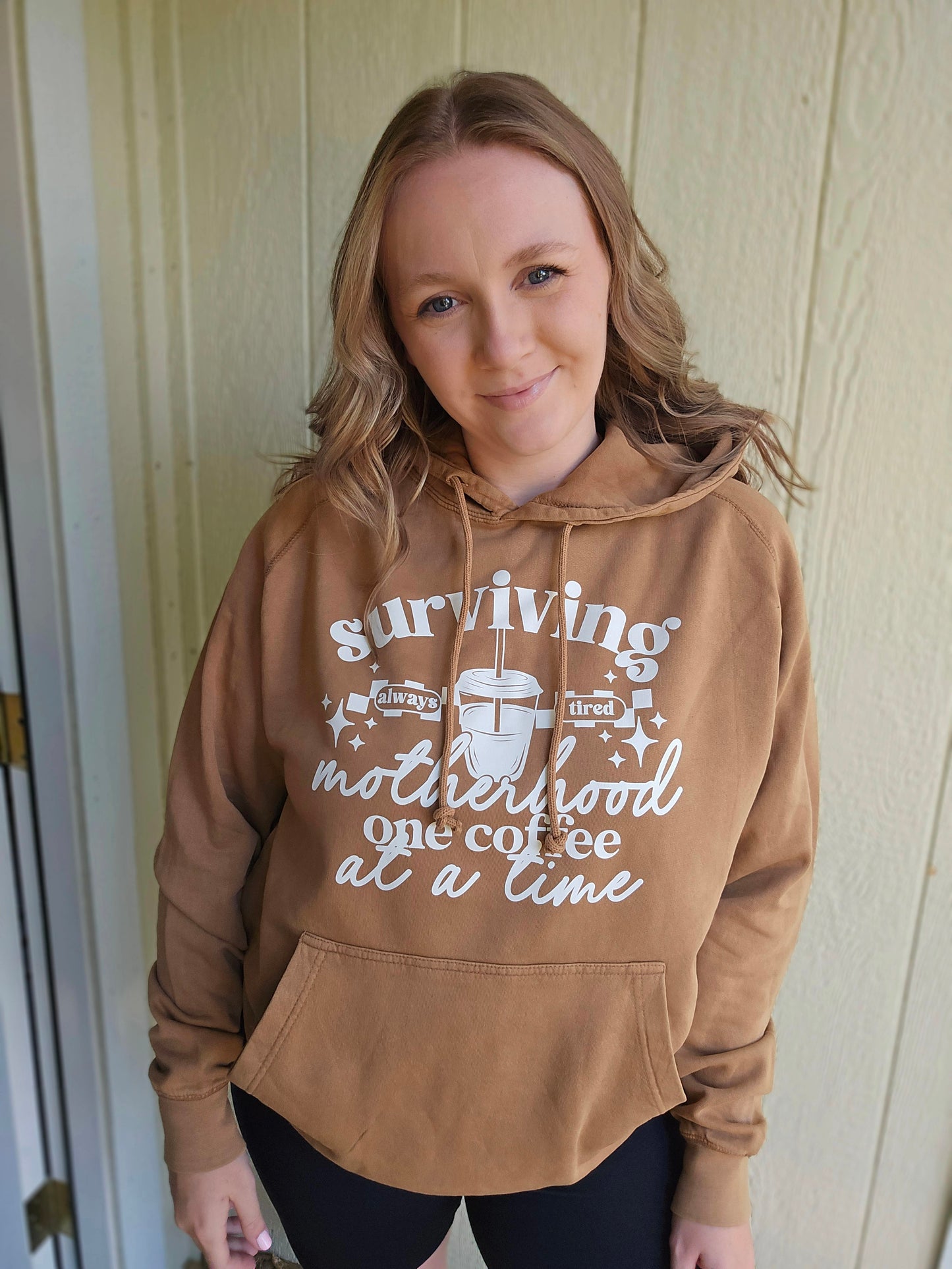SURVIVING MOTHERHOOD Camel Vintage Wash Hoodie