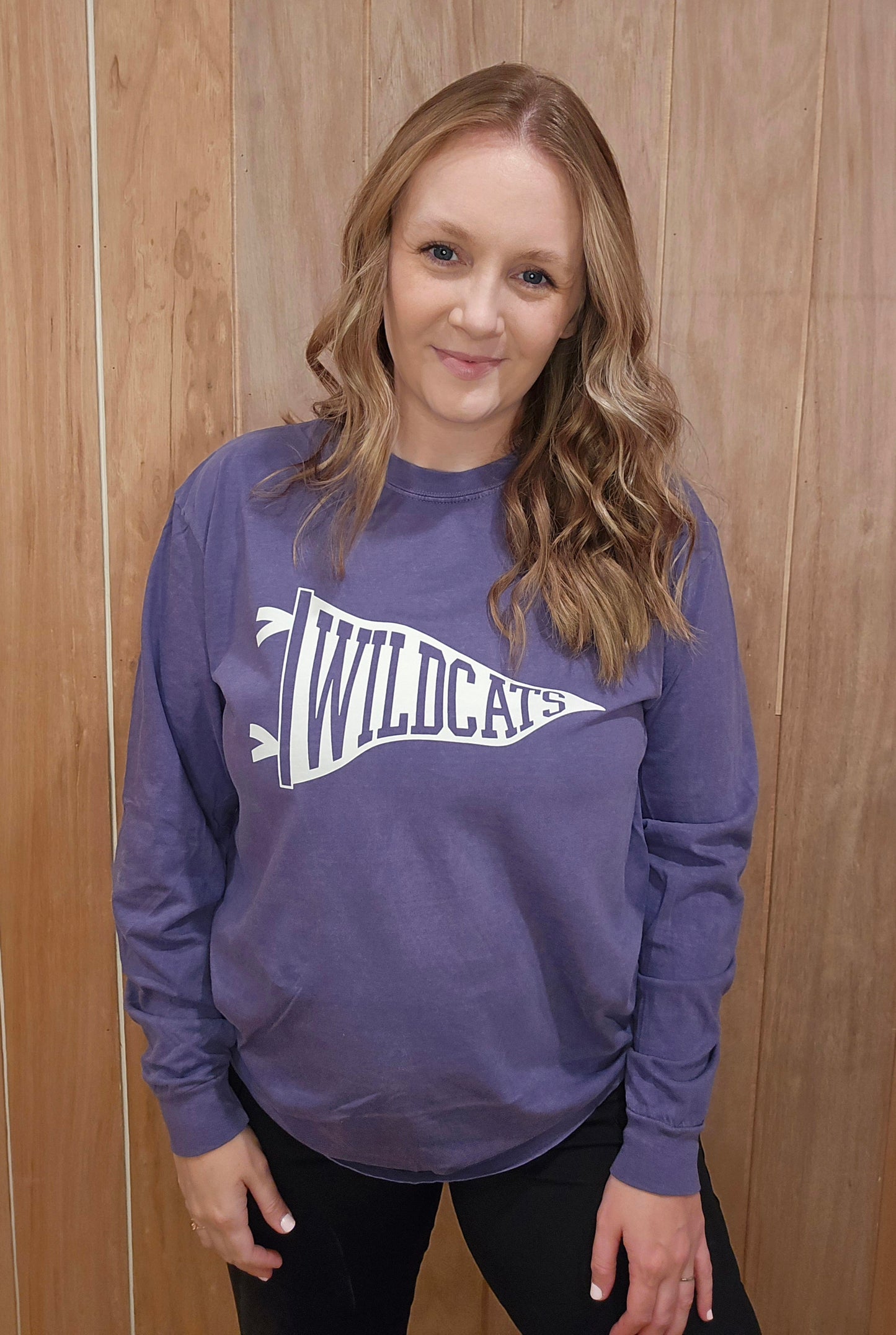 WILDCATS PENNANT Purple Vintage Wash Long Sleeve Vintage Tee