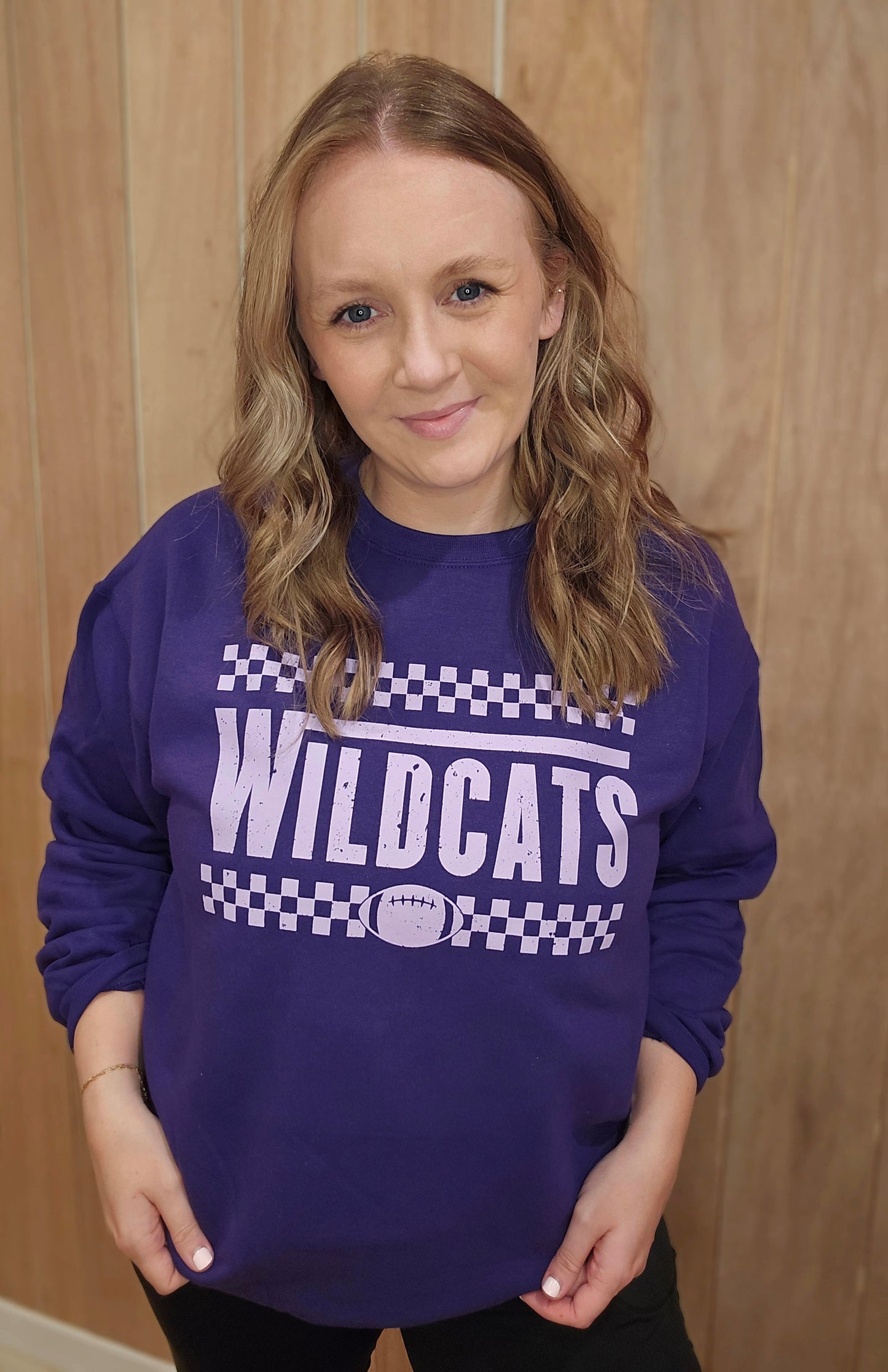 WILDCATS Checker Football Purple Crewneck Sweatshirt