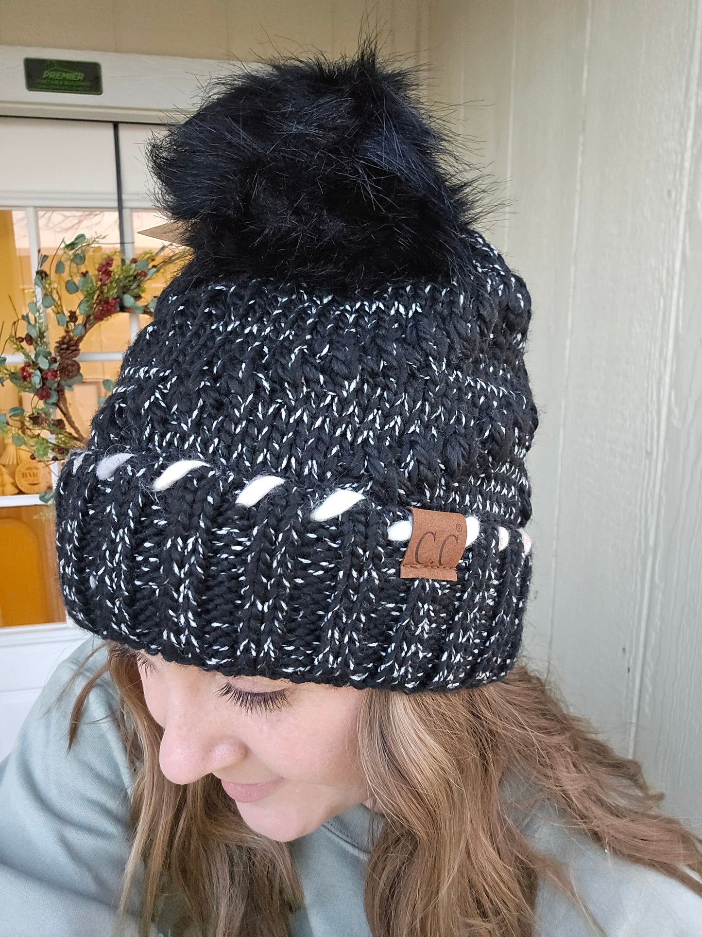 C.C. Braided Cuff Black Heather Beanie