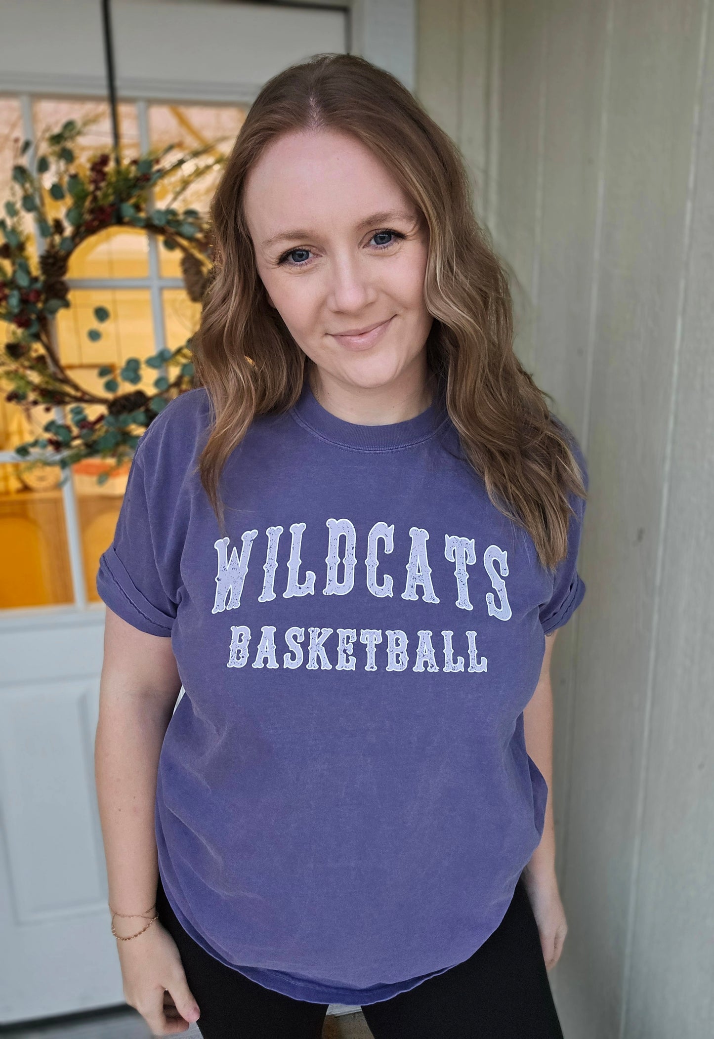 WILDCATS BASKETBALL Purple Vintage Wash Short Sleeve Tee