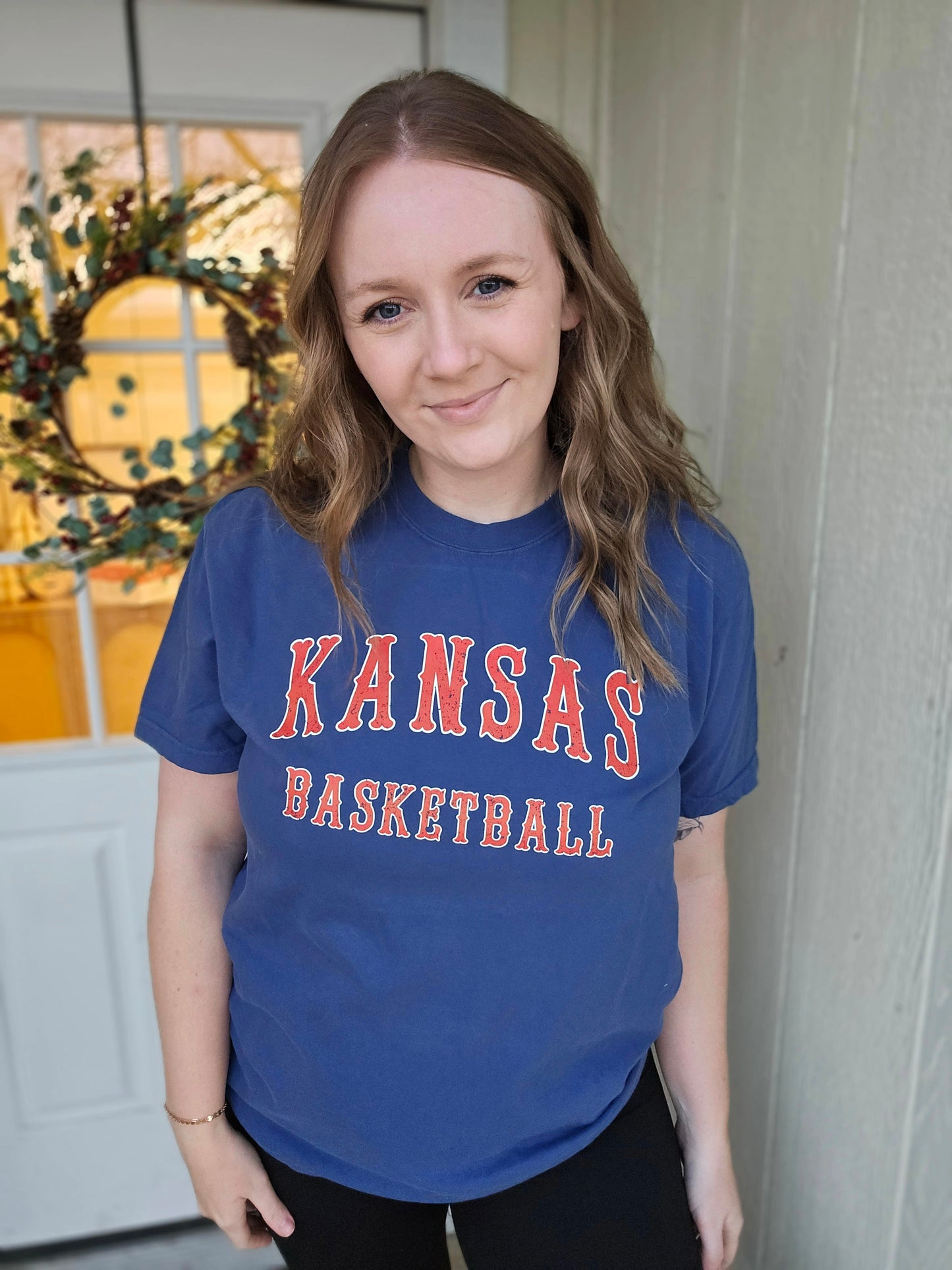 KANSAS BASKETBALL Blue Vintage Wash Short Sleeve Tee