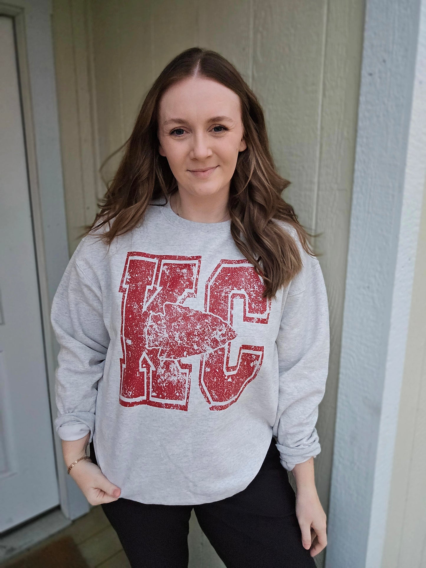 KC VINTAGE Varsity Heather Oatmeal Crewneck Sweatshirt