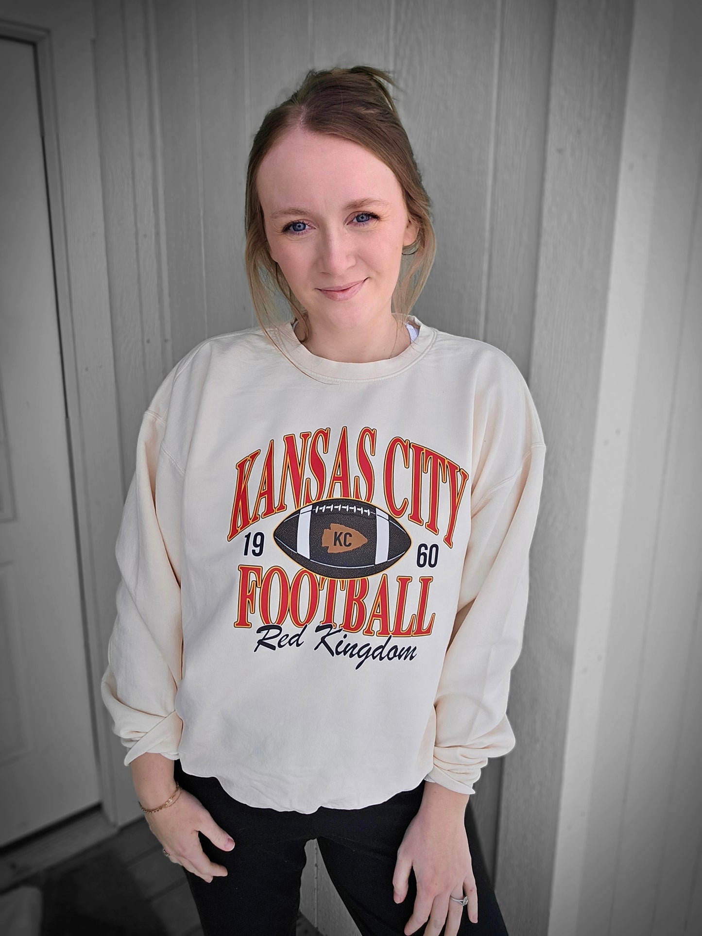 RETRO KC FOOTBALL Ivory Vintage Wash Crewneck