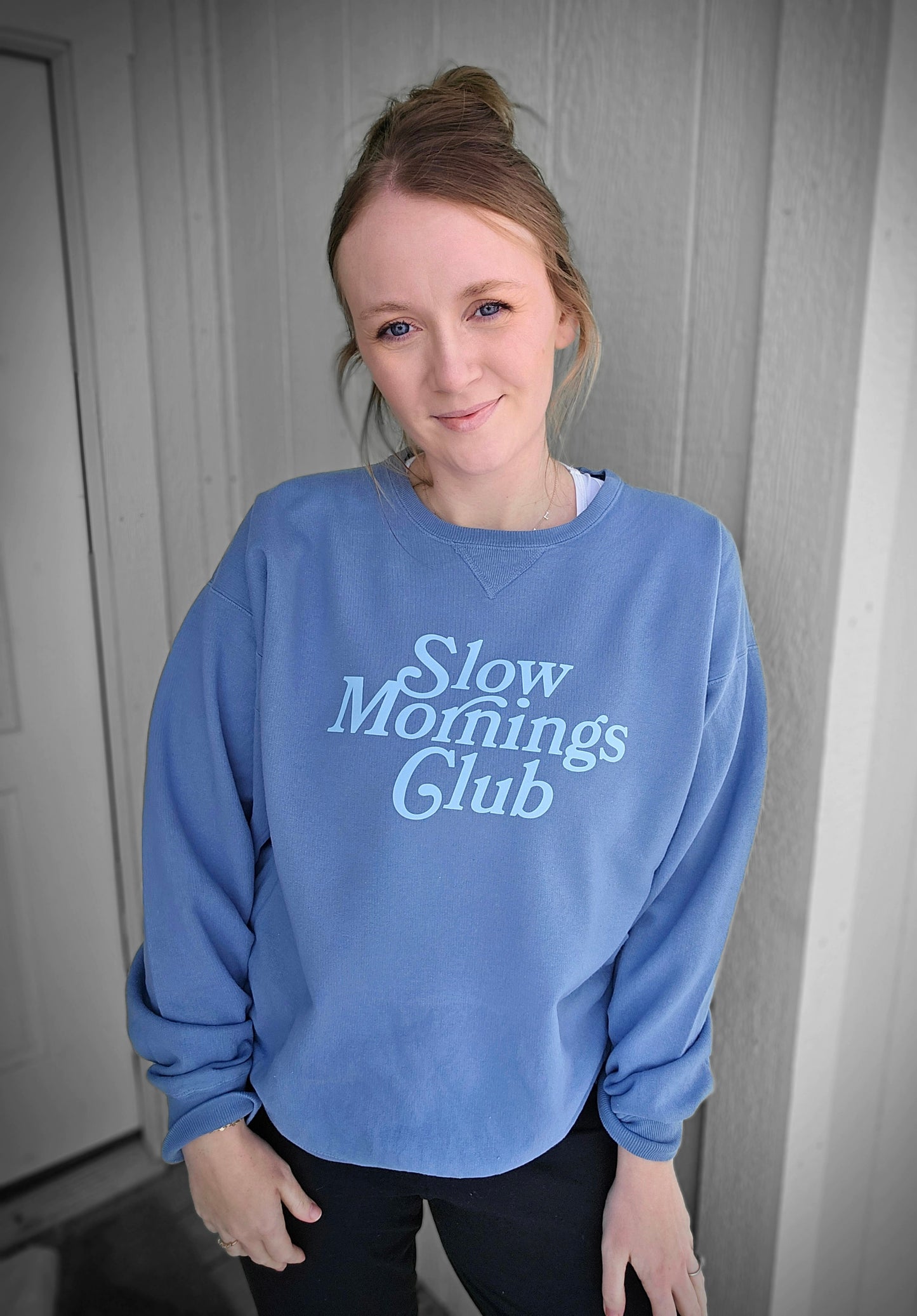 SLOW MORNINGS CLUB Slate Blue Vintage Wash Crewneck