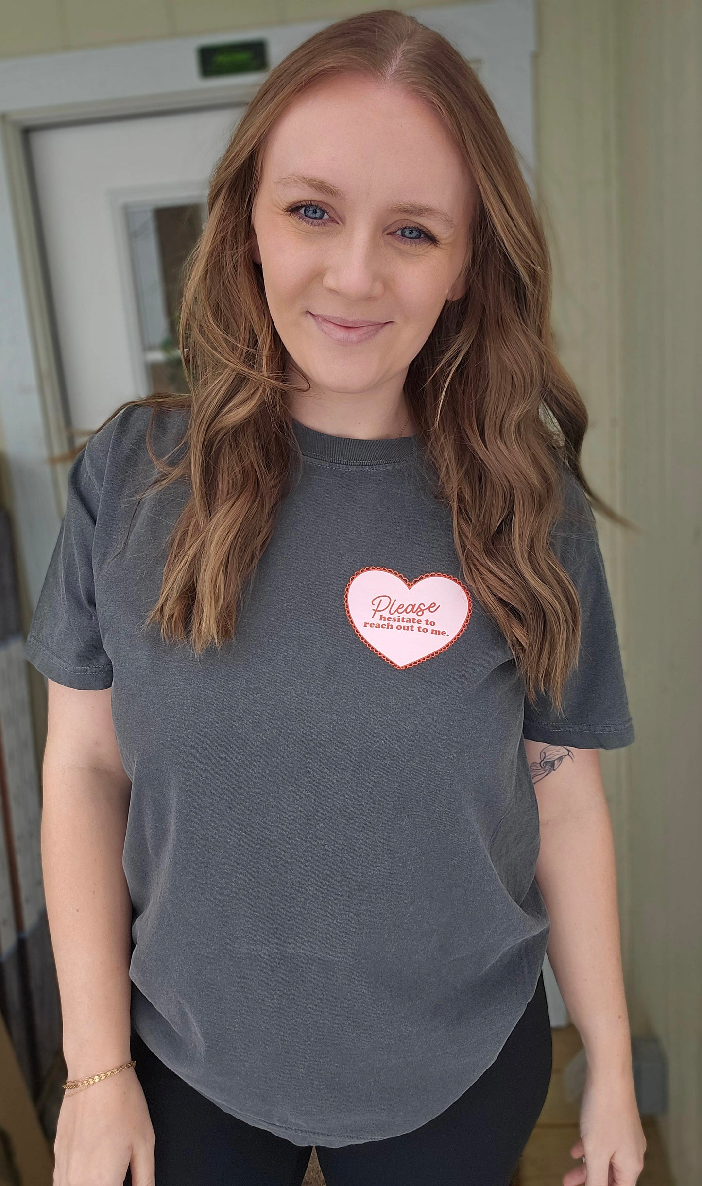 HESITATE TO REACH OUT Charcoal Vintage Wash Tee