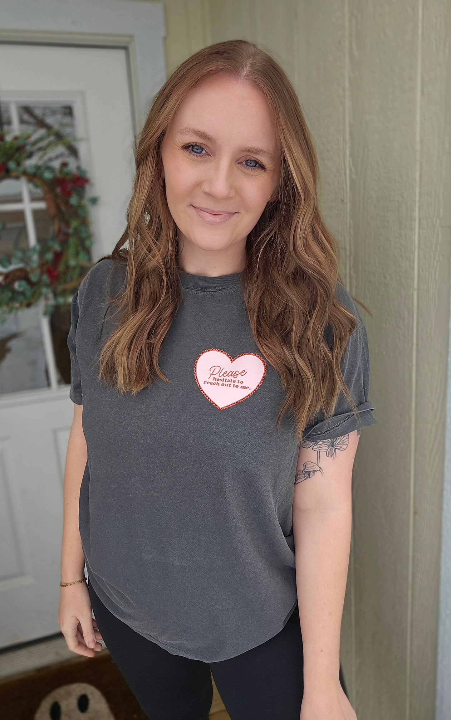 HESITATE TO REACH OUT Charcoal Vintage Wash Tee