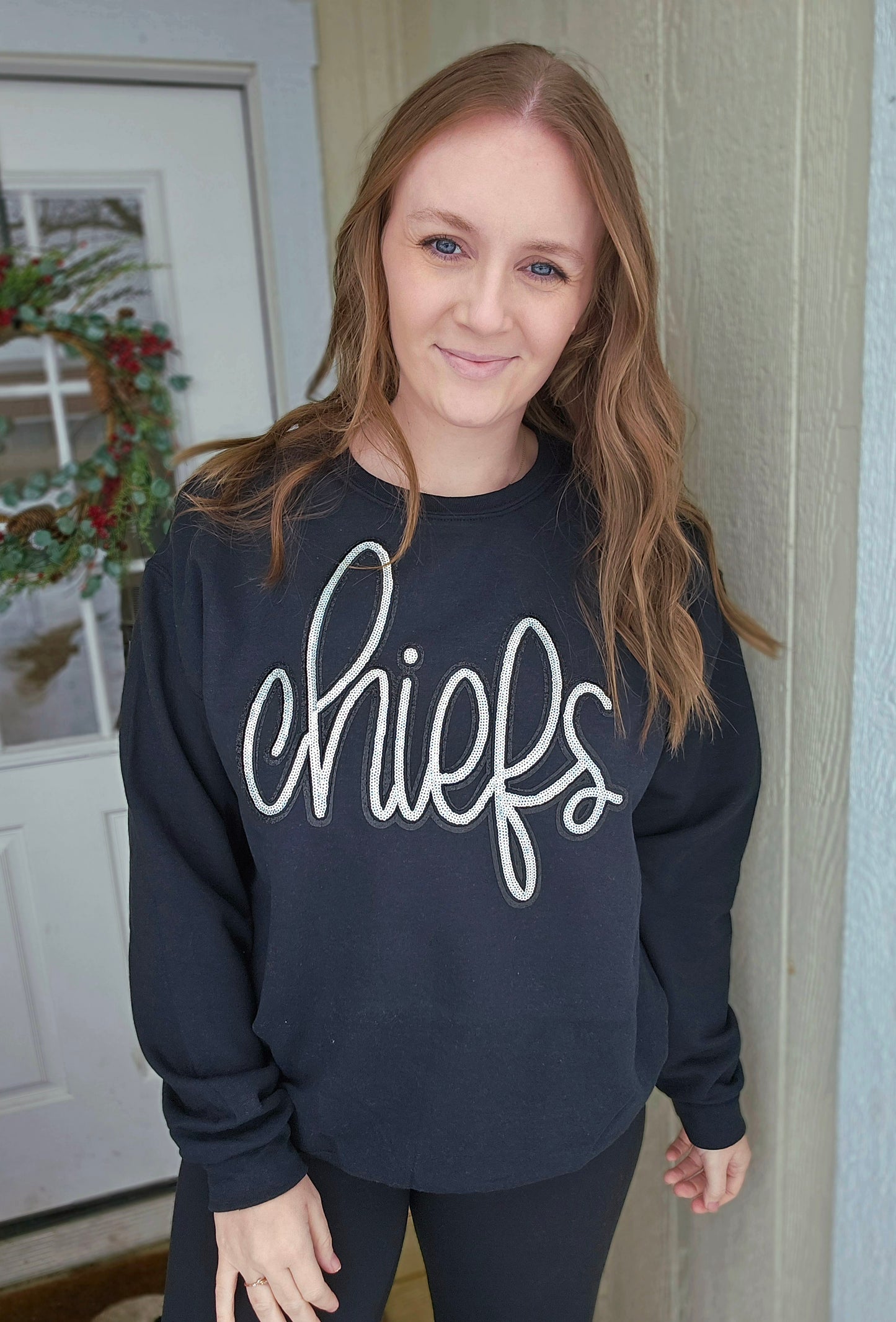 KC SCRIPT Black/Silver Sequin Patch Black Crewneck