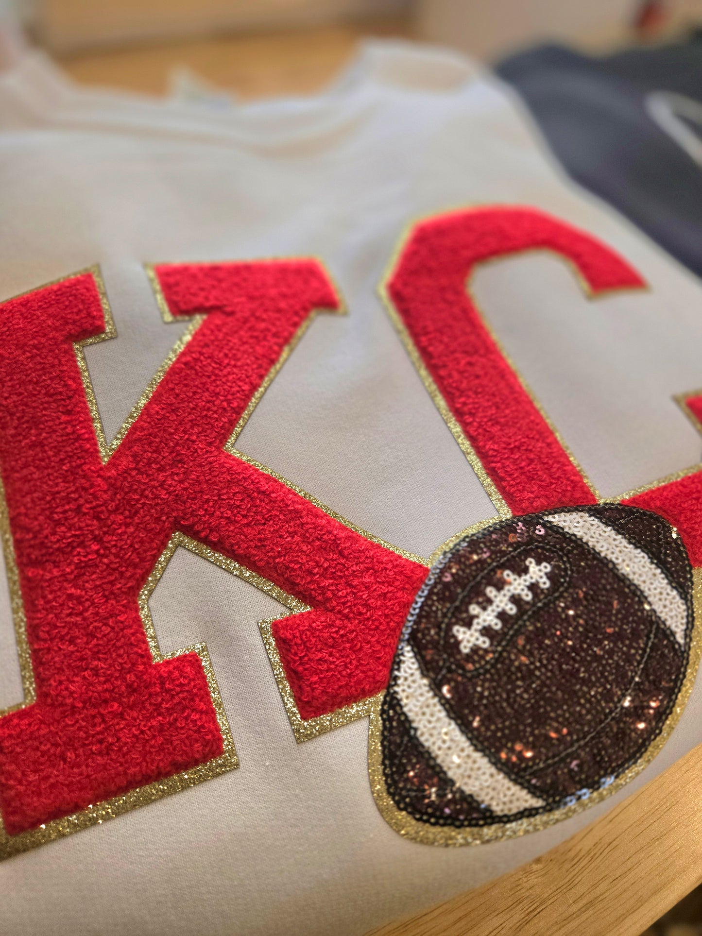 KC FOOTBALL Sequin Patch White Crewneck