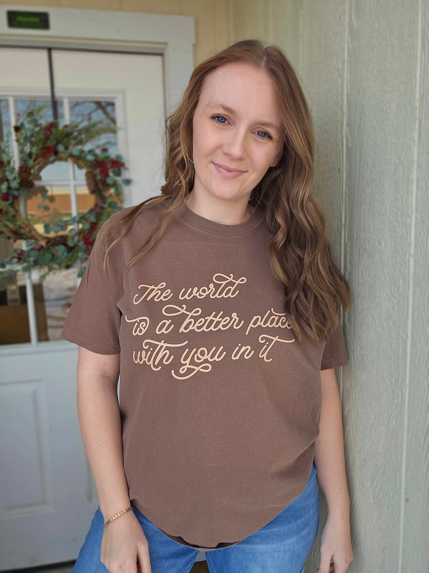 THE WORLD NEEDS YOU Espresso Vintage Wash Short Sleeve Tee