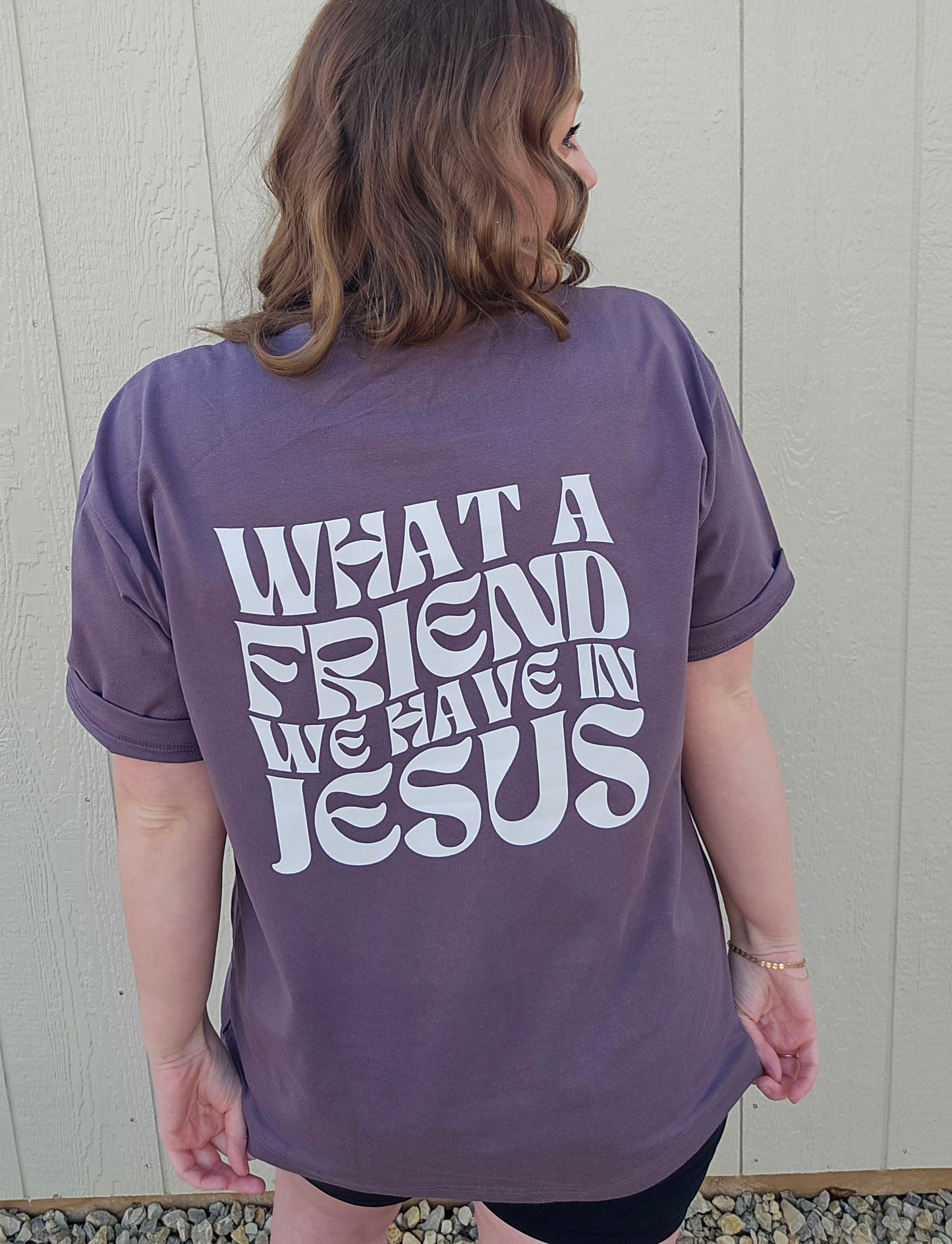WHAT A FRIEND WE HAVE IN JESUS Oversized Plum Tee