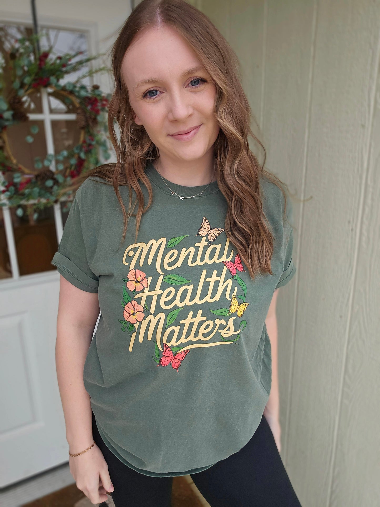 MENTAL HEALTH MATTERS Olive Vintage Wash Tee