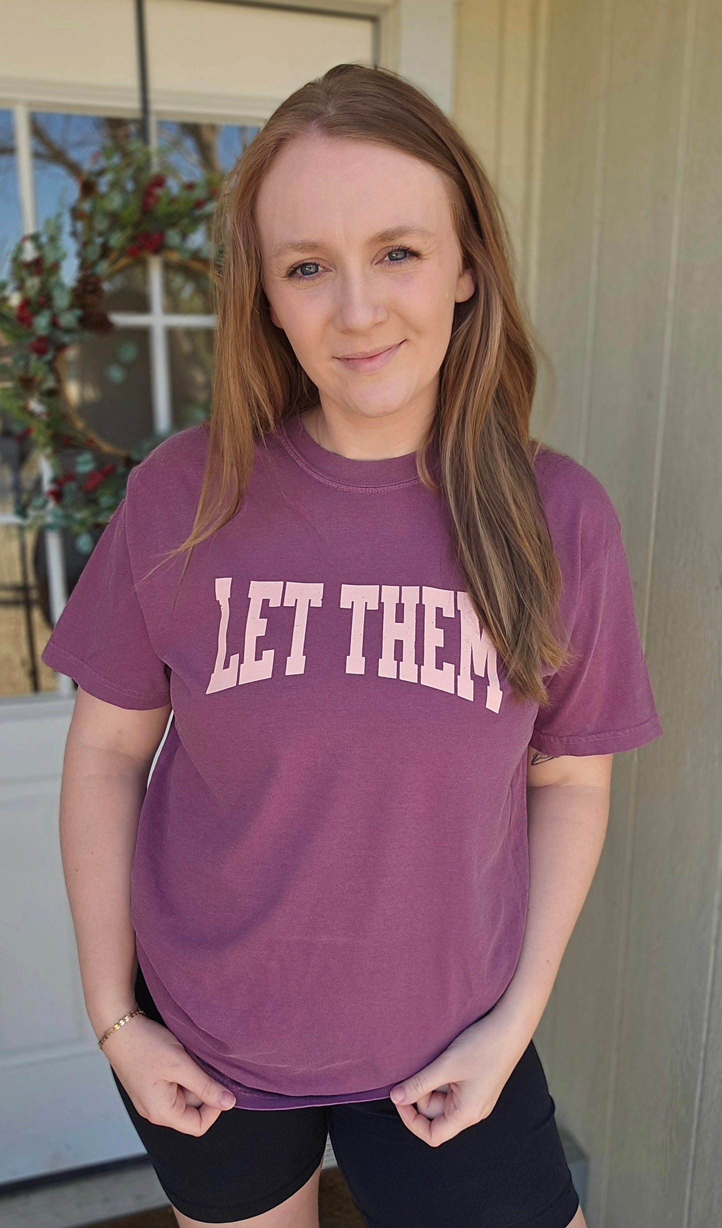 LET THEM Berry Vintage Wash Short Sleeve Tee