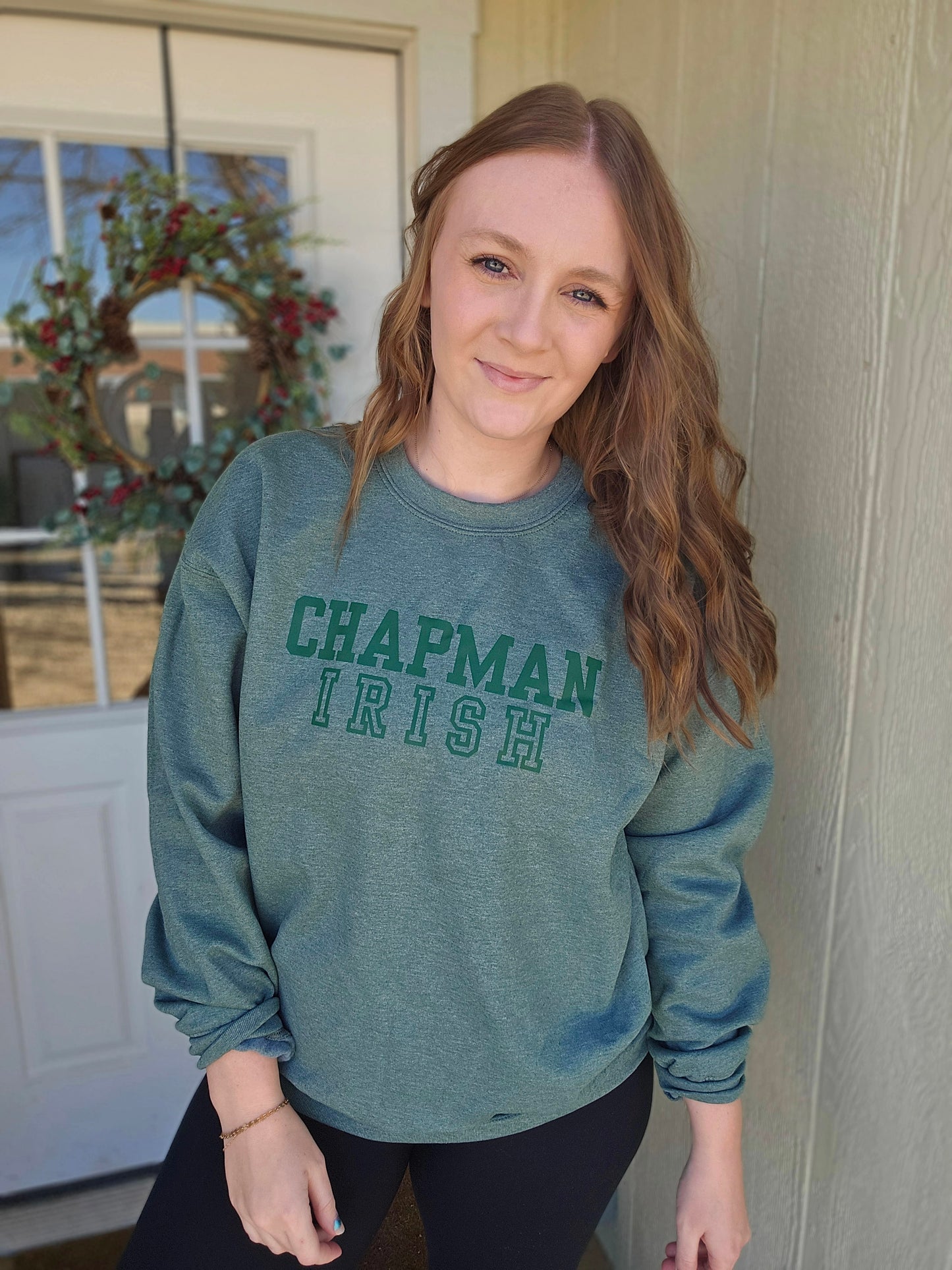 CHAPMAN IRISH Varsity Heather Green Crewneck Sweatshirt