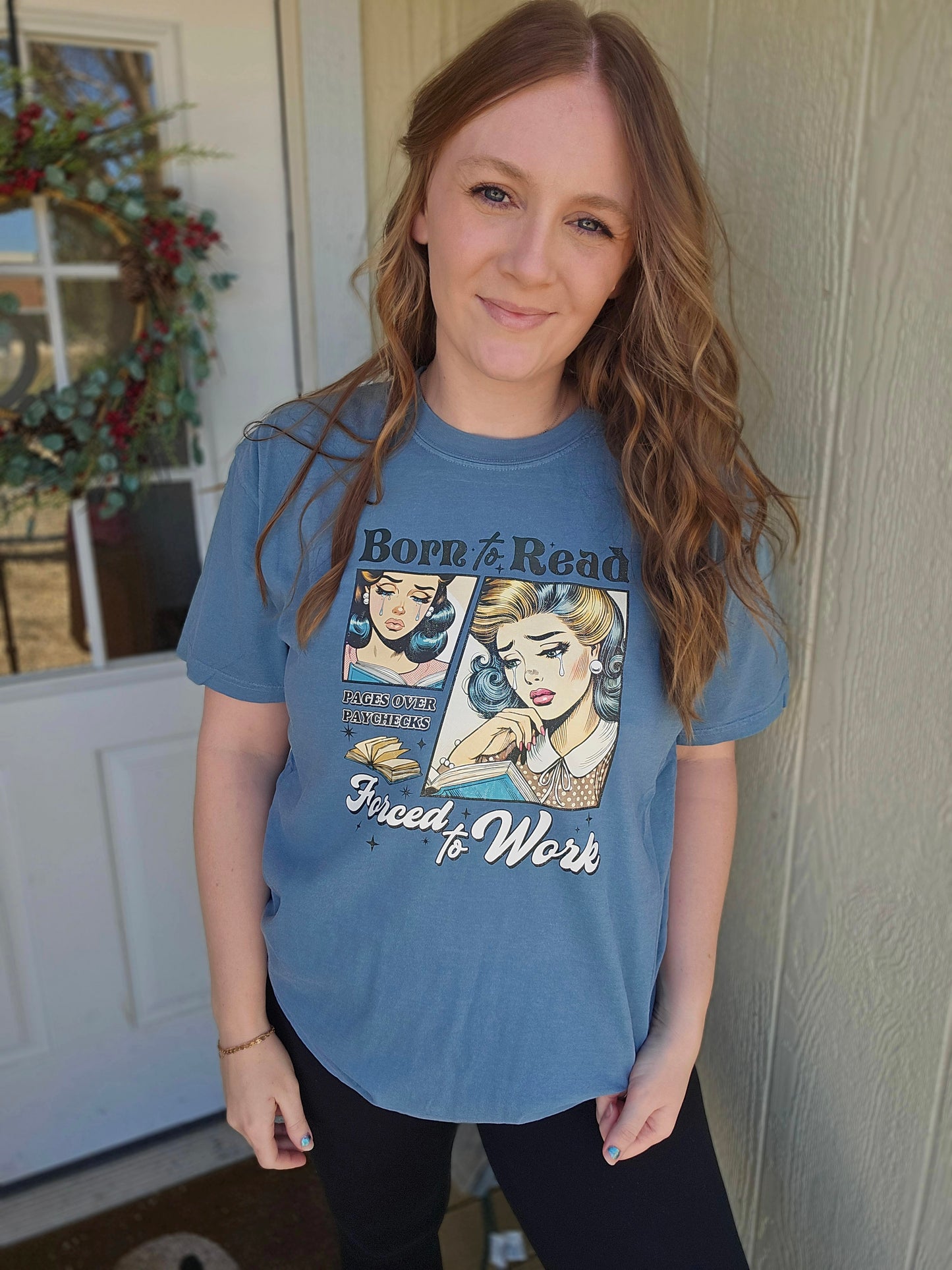 BORN TO READ Ice Blue Vintage Wash Tee
