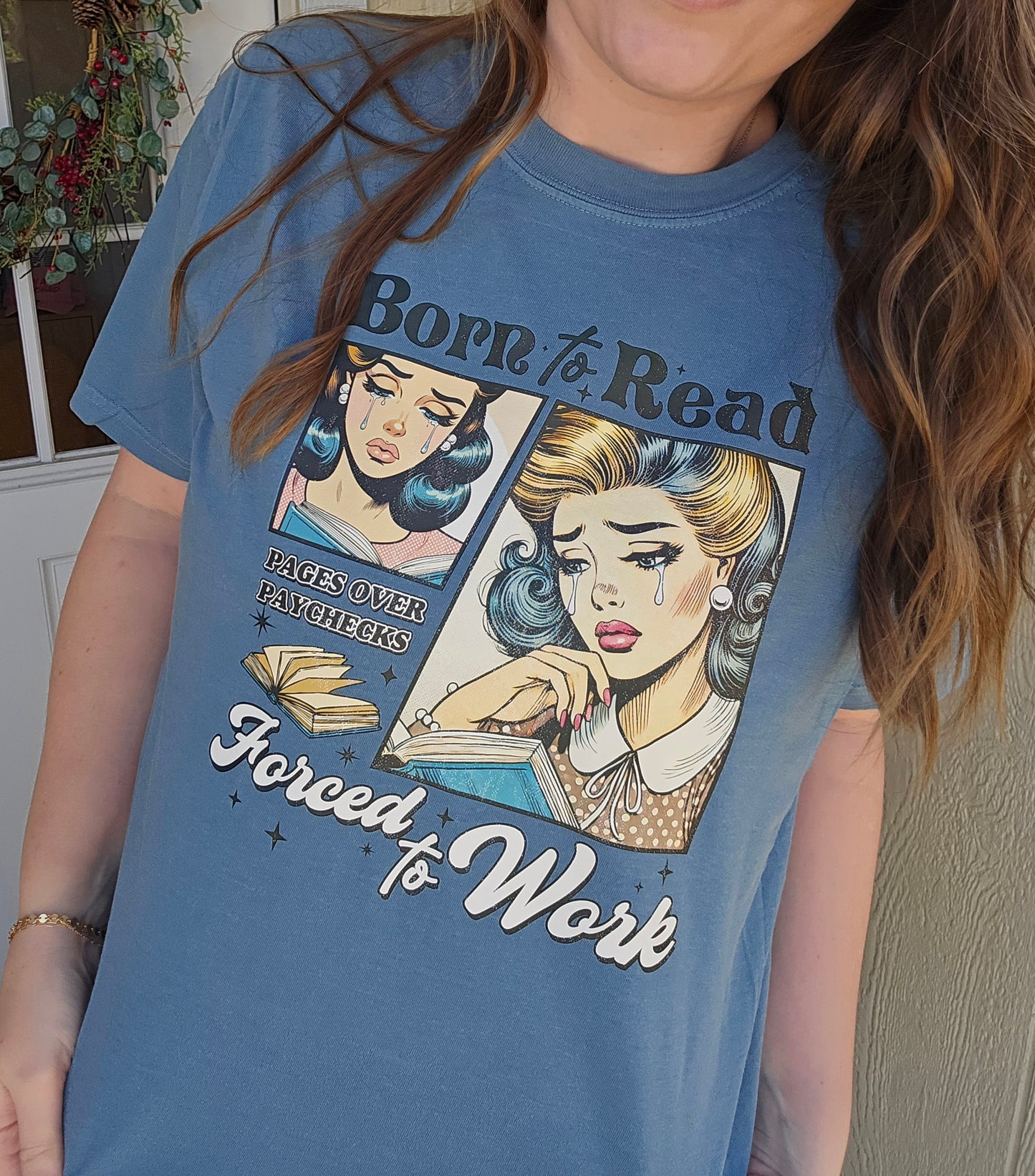 BORN TO READ Ice Blue Vintage Wash Tee