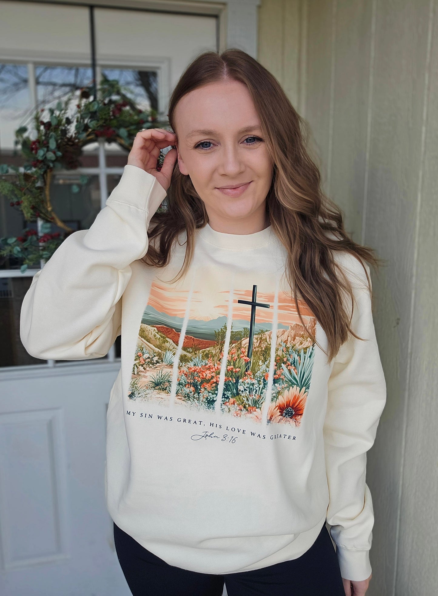 HIS LOVE WAS GREATER Cream Crewneck Sweatshirt