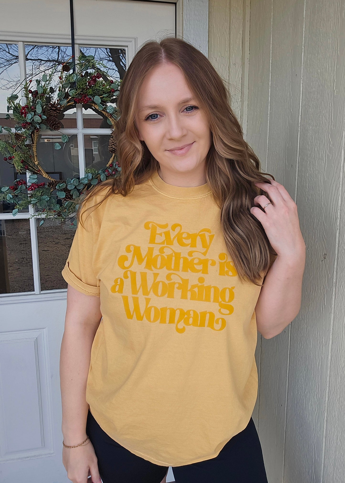 EVERY MOTHER Mustard Vintage Wash Short Sleeve Tee