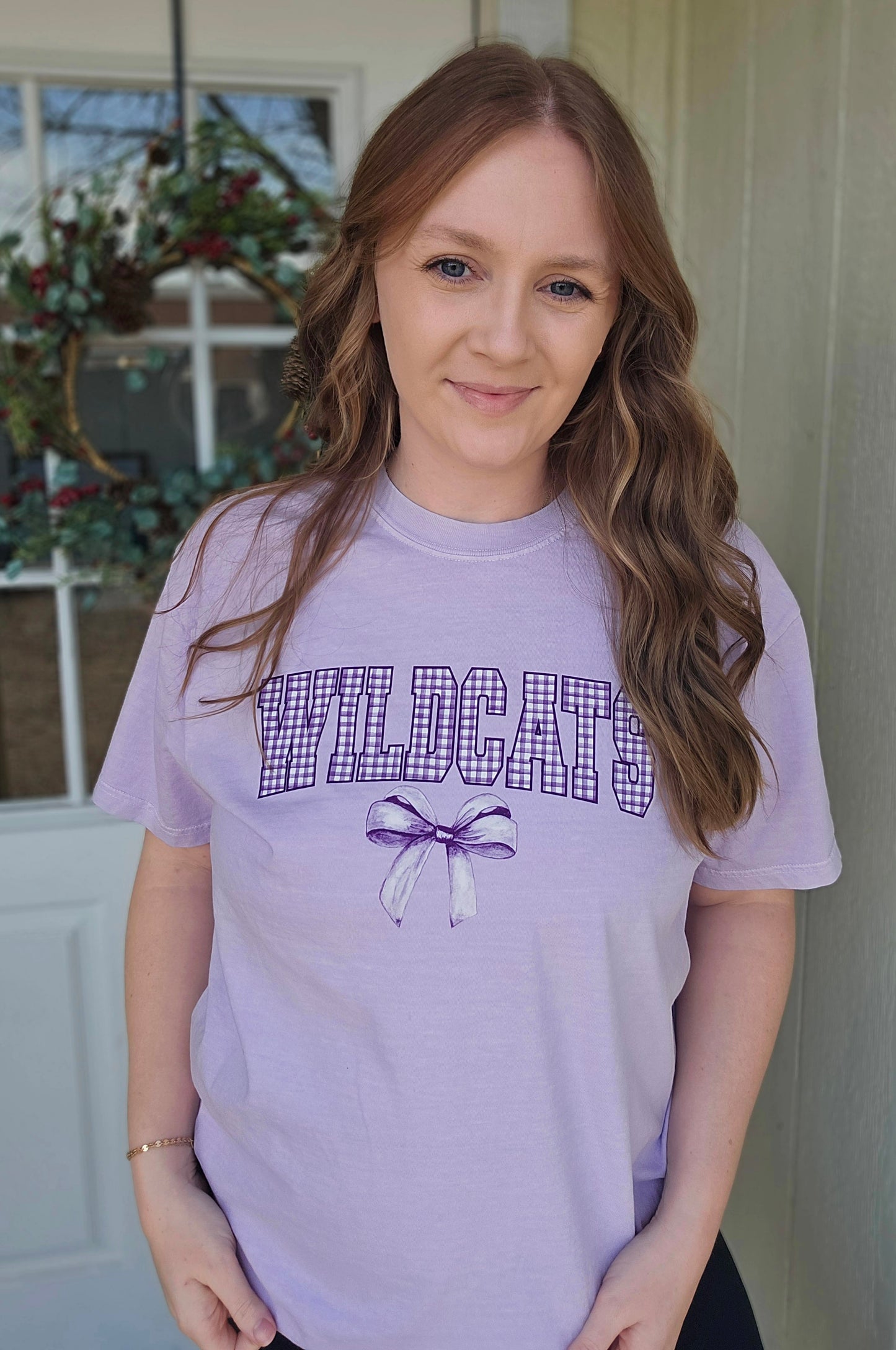 WILDCATS Gingham Bow Lavender Vintage Wash Tee