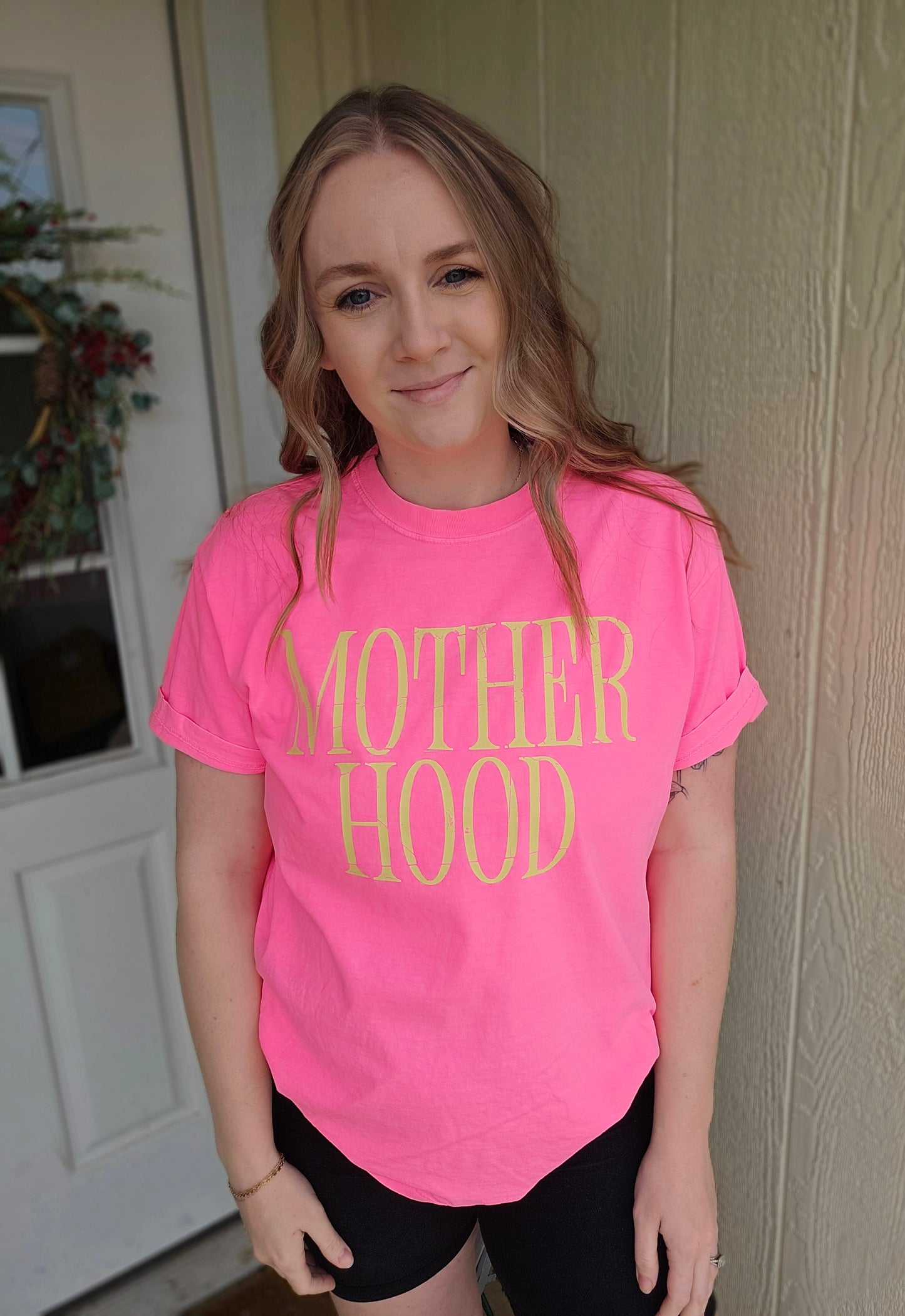MOTHERHOOD Neon Pink Vintage Wash Short Sleeve Tee