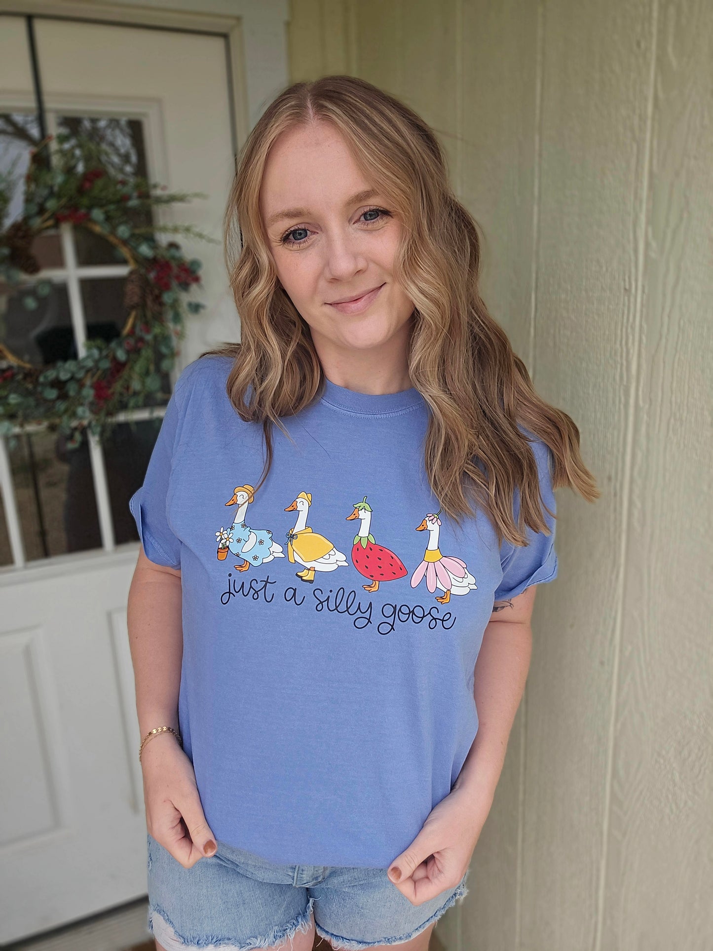 JUST A SILLY GOOSE Denim Blue Vintage Wash Tee