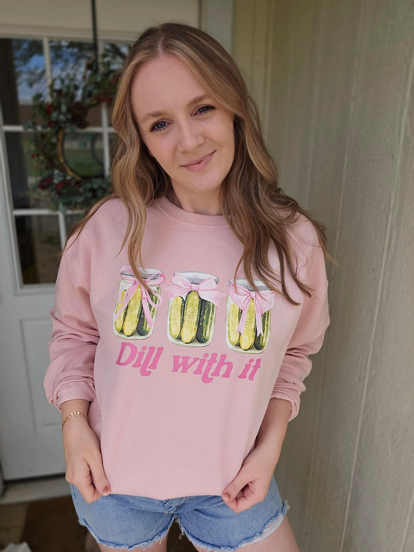 DILL WITH IT Blush Pink Crewneck Sweatshirt