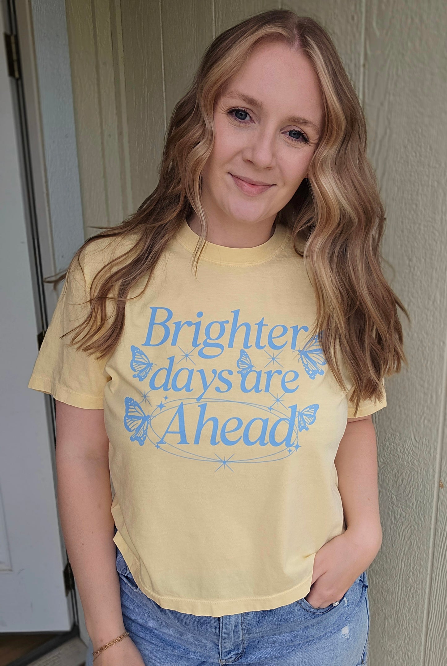 BRIGHTER DAYS AHEAD Butter *Crop* Vintage Wash Tee