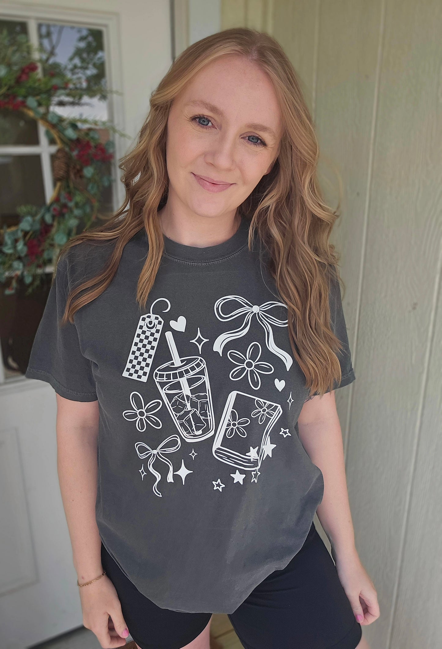 BOOK & ICED COFFEE Charcoal Vintage Wash Tee