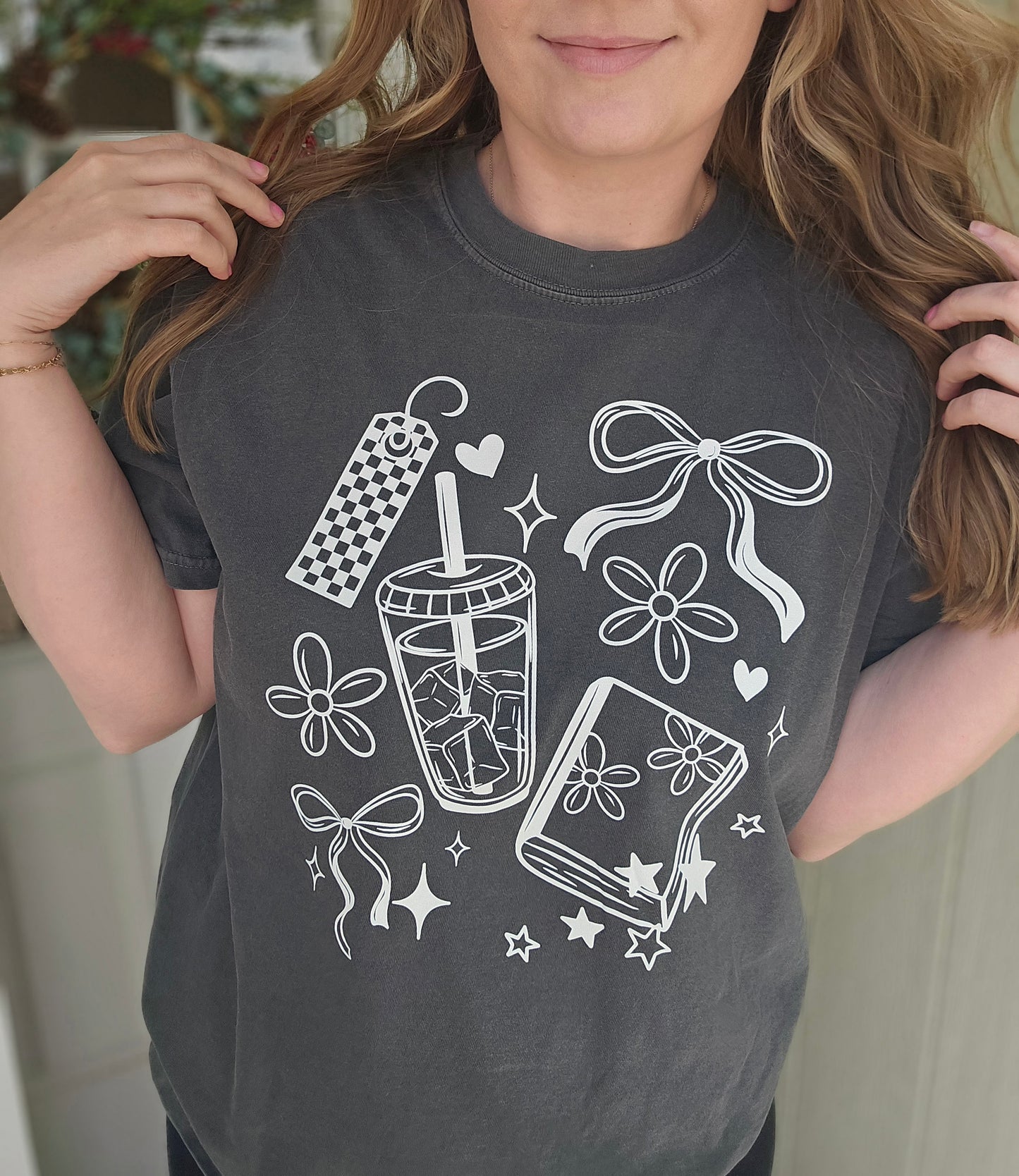 BOOK & ICED COFFEE Charcoal Vintage Wash Tee