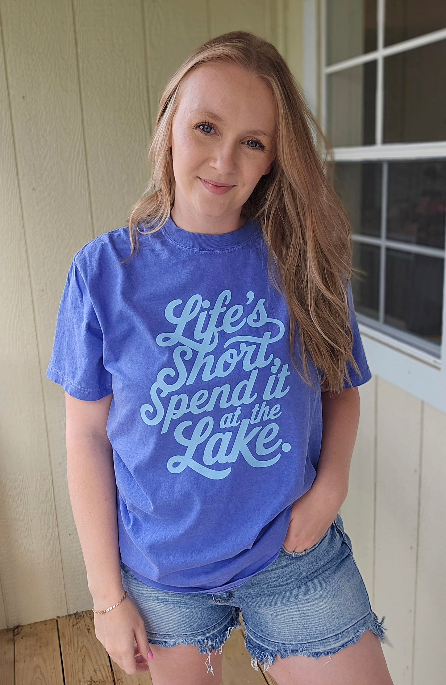 SPEND IT AT THE LAKE Periwinkle Vintage Wash Tee