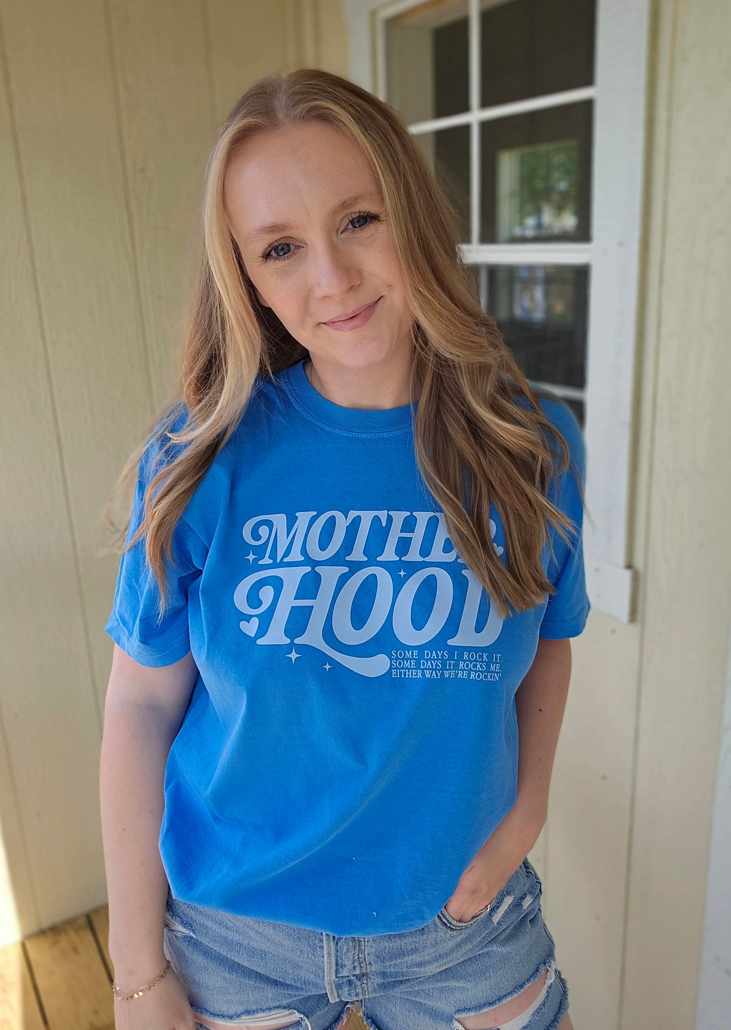 MOTHERHOOD Neon Blue Vintage Wash Tee