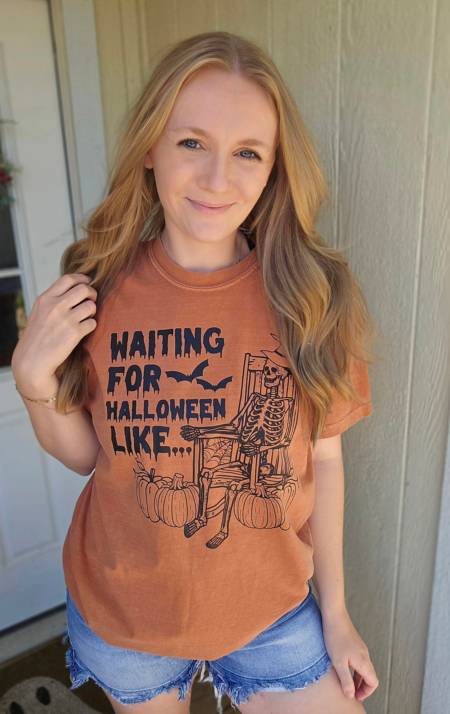 WAITING FOR HALLOWEEN Rust Vintage Wash Tee