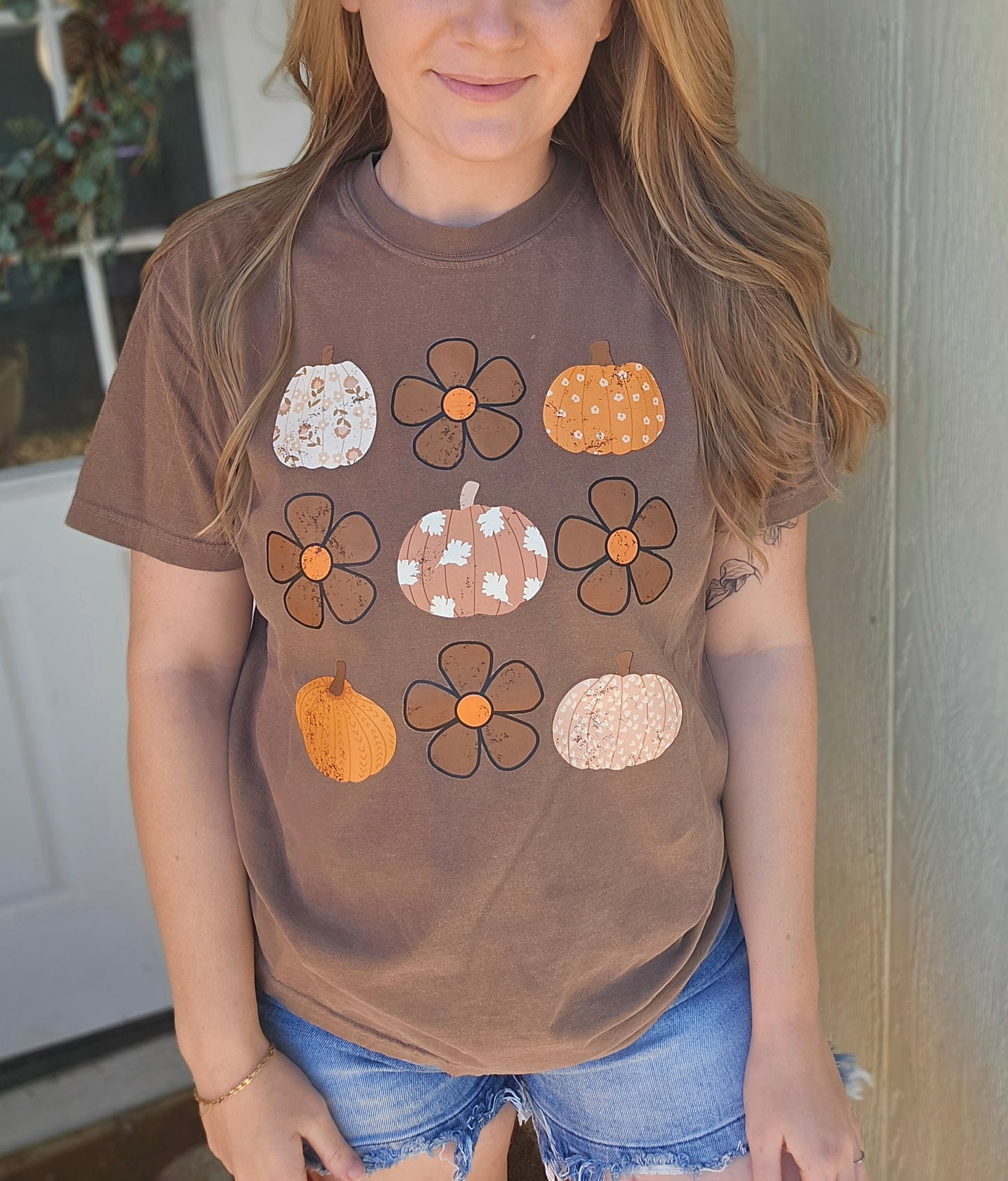 BOHO PUMPKIN COLLAGE Espresso Vintage Wash Tee