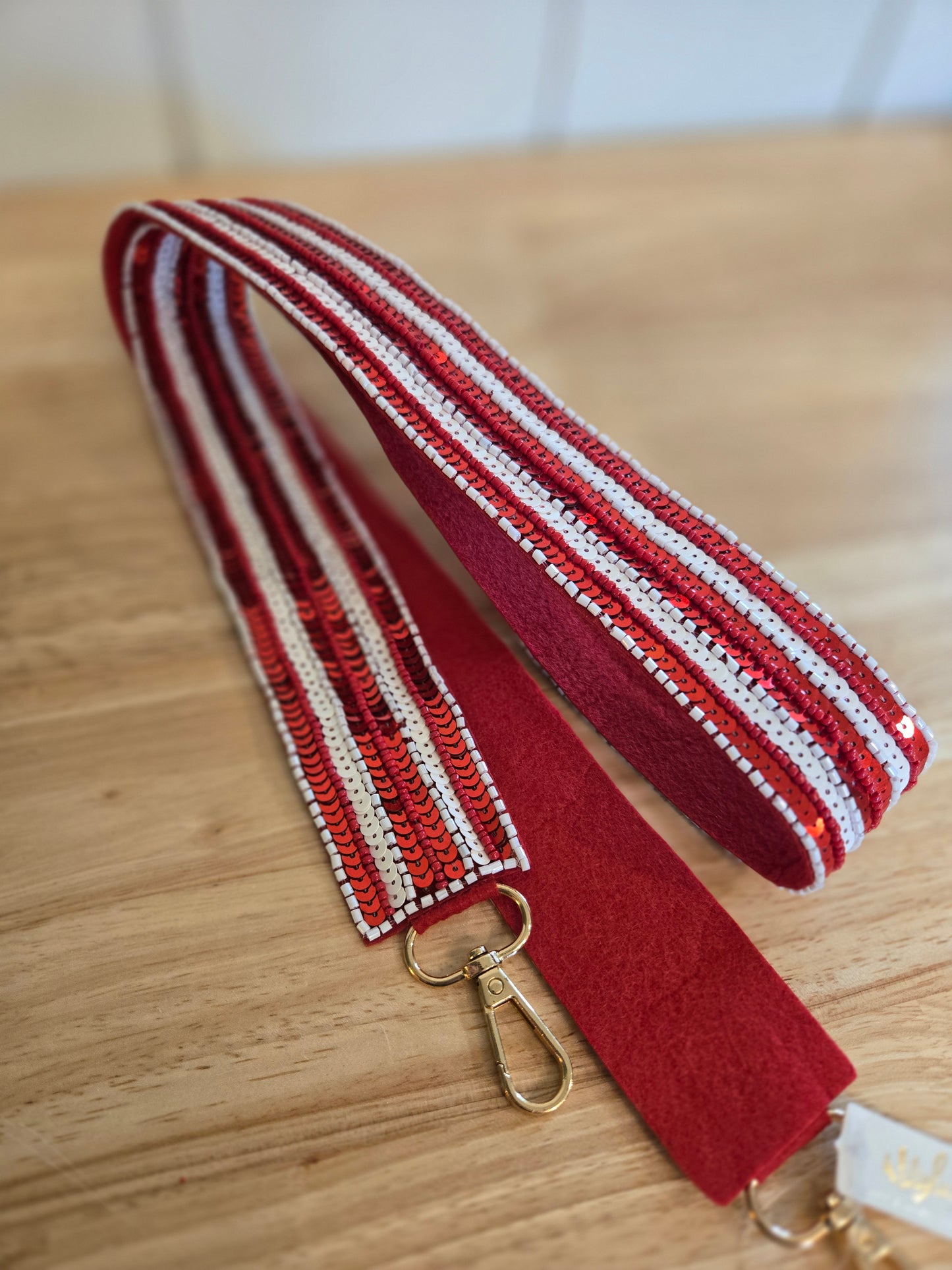 KC Striped Red/White Beaded Stadium Bag Strap