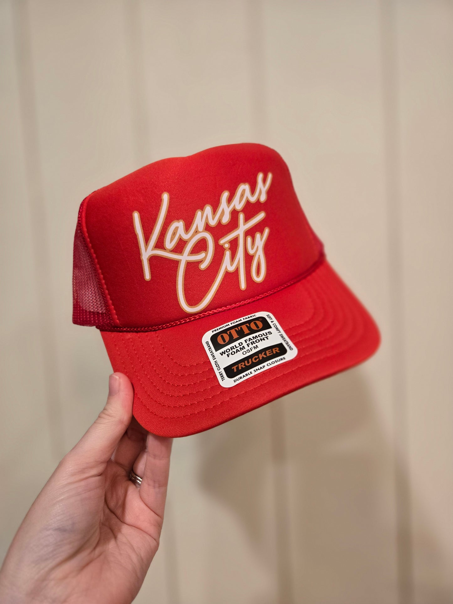 KANSAS CITY Script Red Trucker Hat