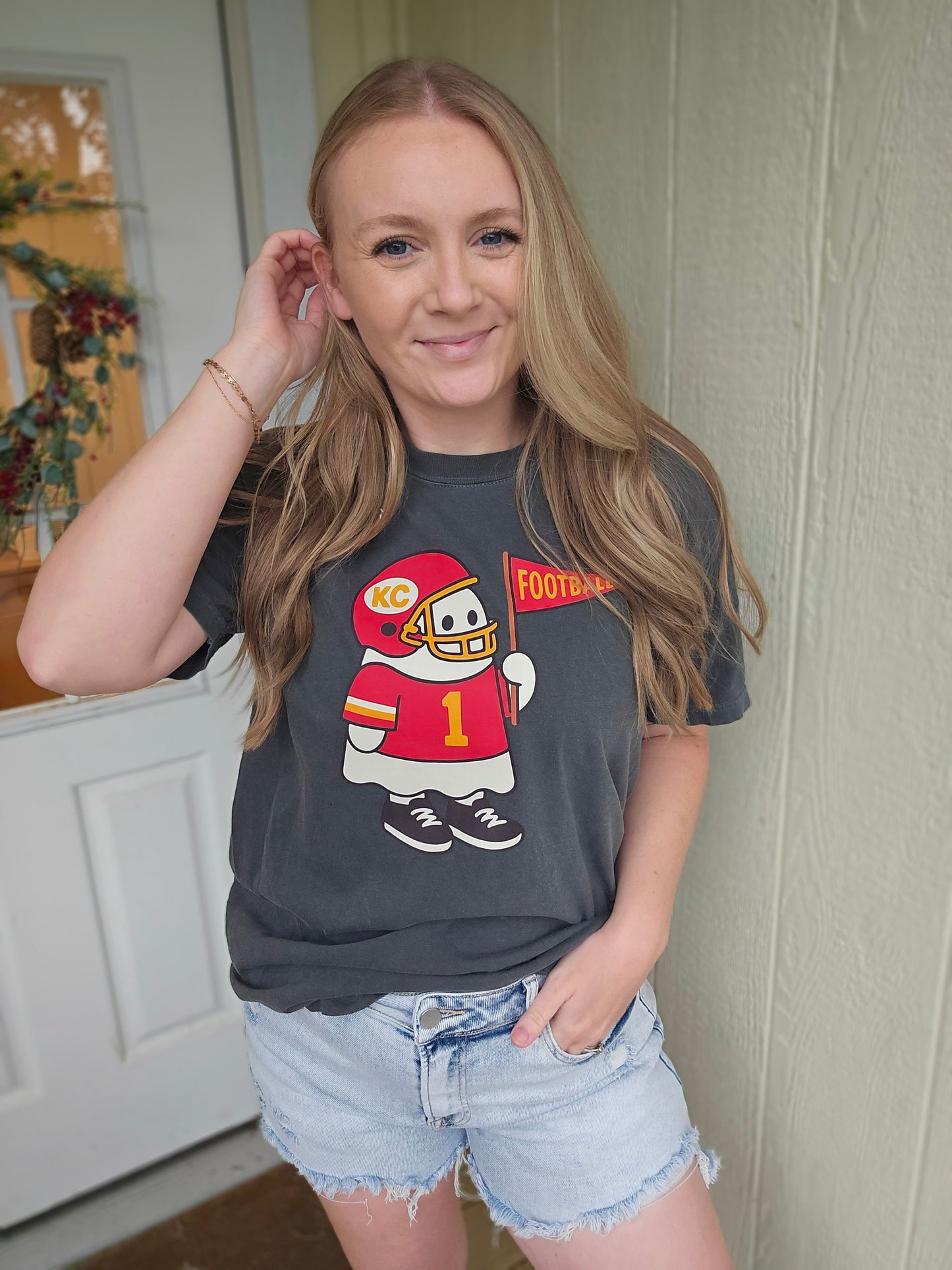 KC FOOTBALL GHOST Charcoal Vintage Wash Tee