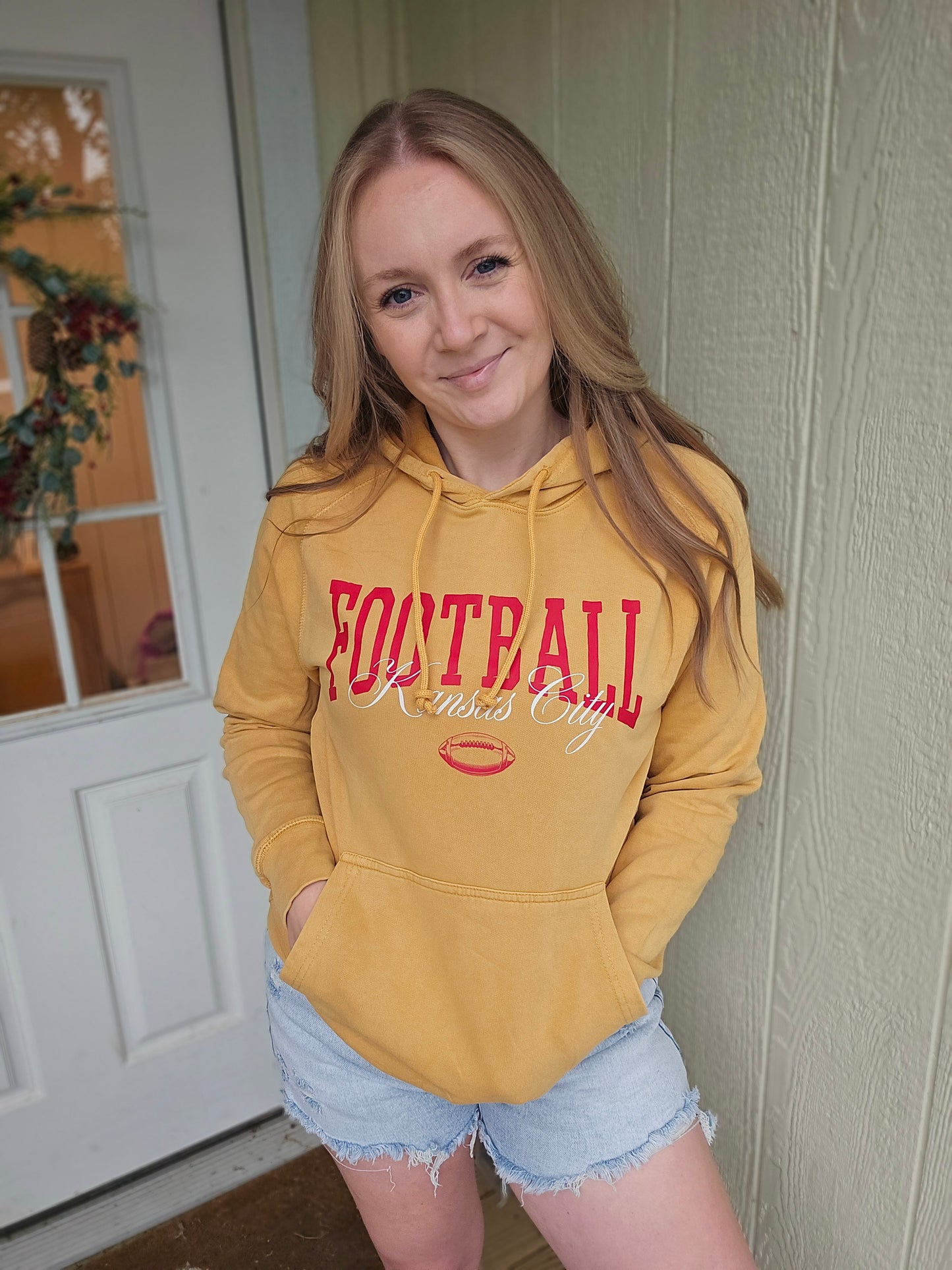 SCRIPT KC FOOTBALL Mustard Vintage Wash Hoodie