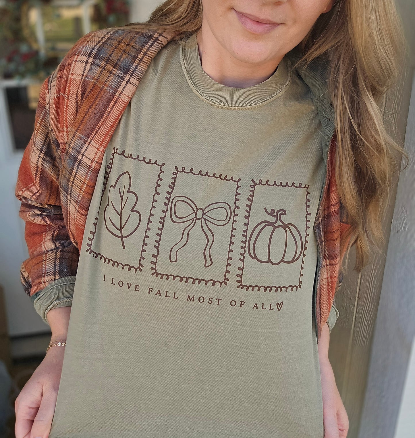 I LOVE FALL MOST OF ALL Stamp Taupe Long Sleeve Tee