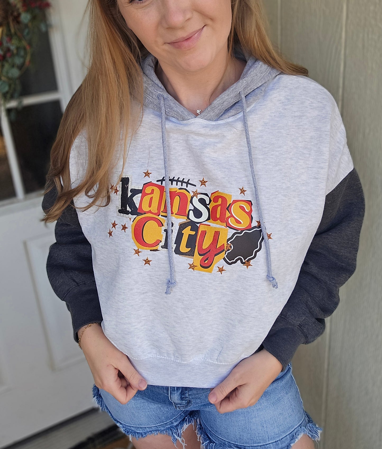 KANSAS CITY Graffiti *Glitter* ColorBlock *Cropped* Hoodie