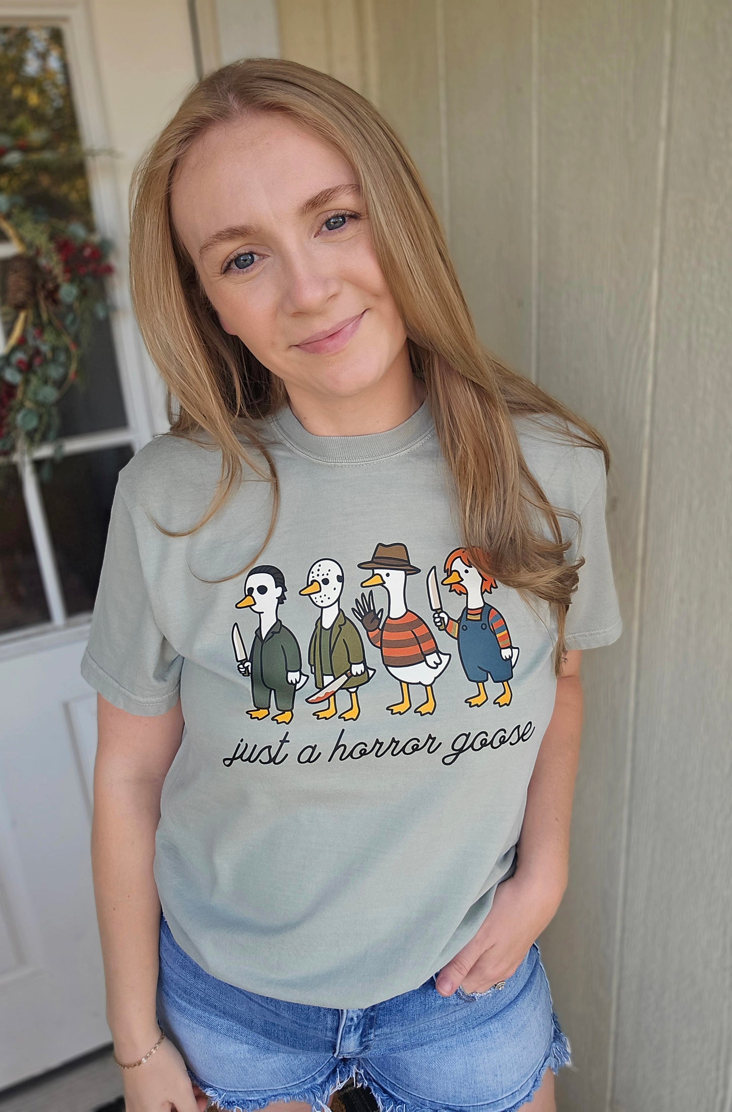 JUST A HORROR GOOSE Sage Vintage Wash Tee