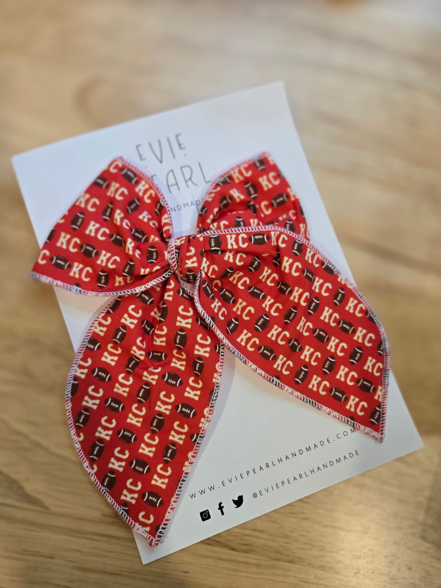 KC FOOTBALL Red Oversized Clip Bow