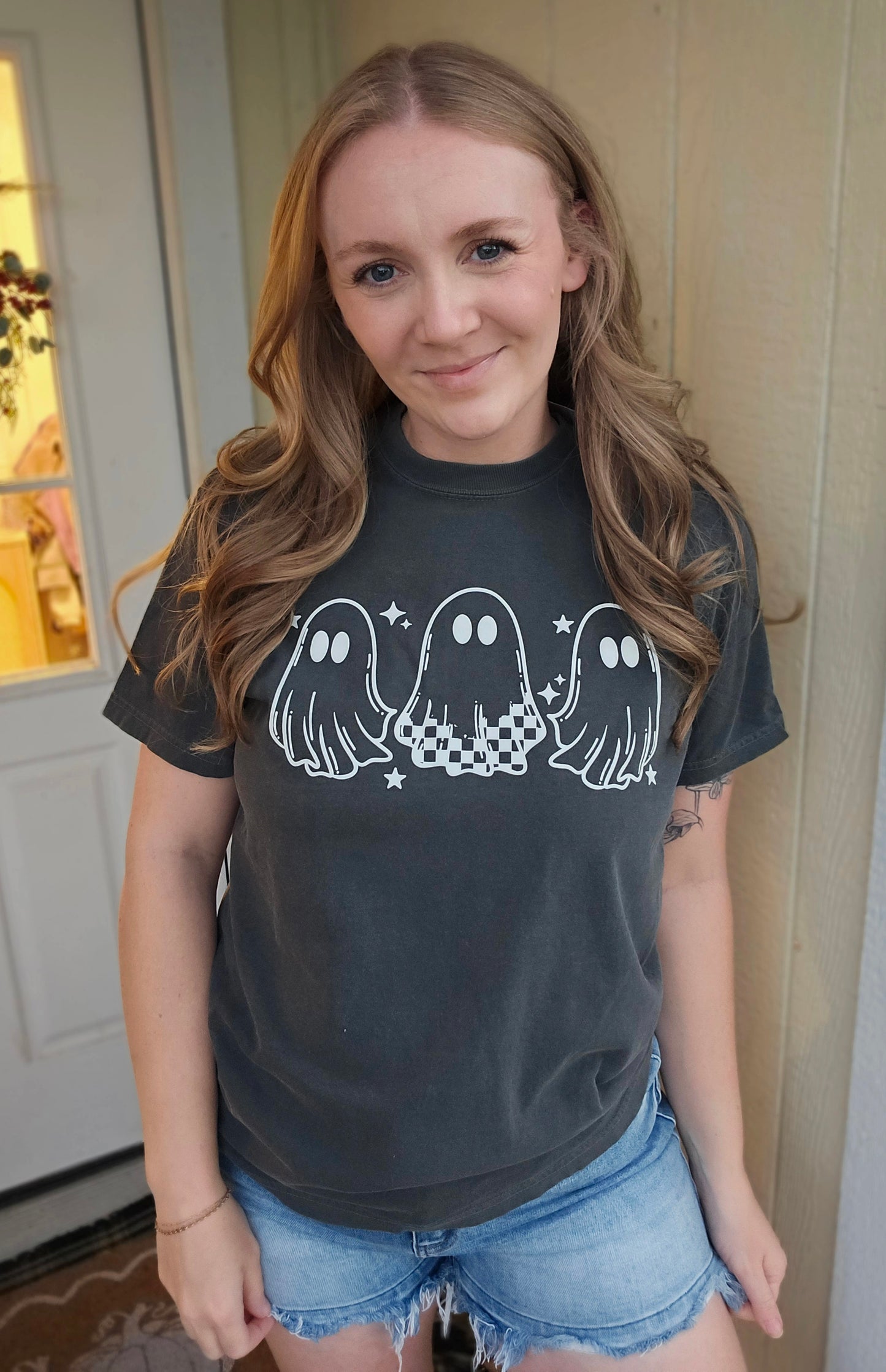 CHECKERED GHOST TRIO Charcoal Vintage Wash Tee