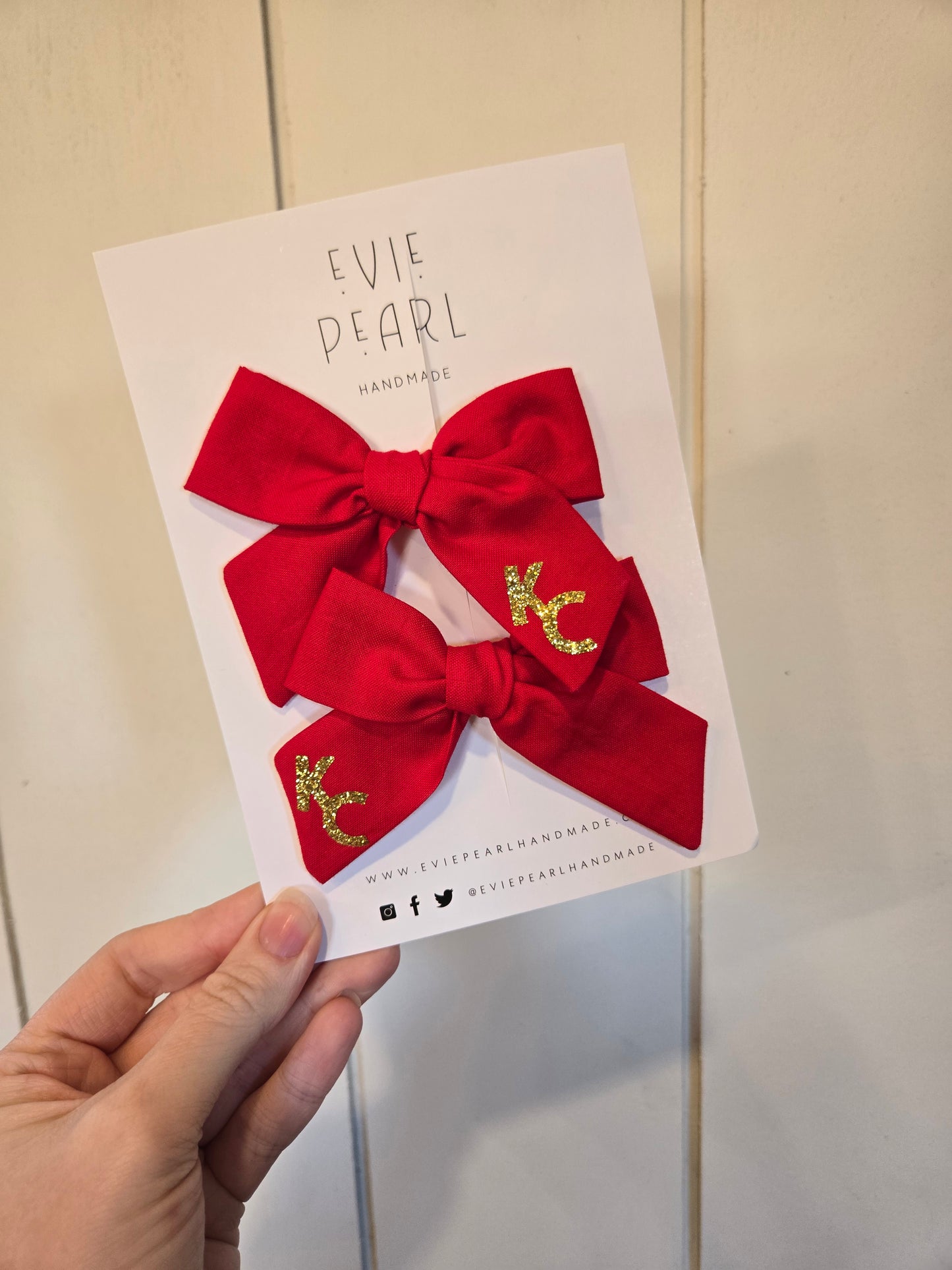 KC RED GLITTER Medium Pigtail Bow Clip Set