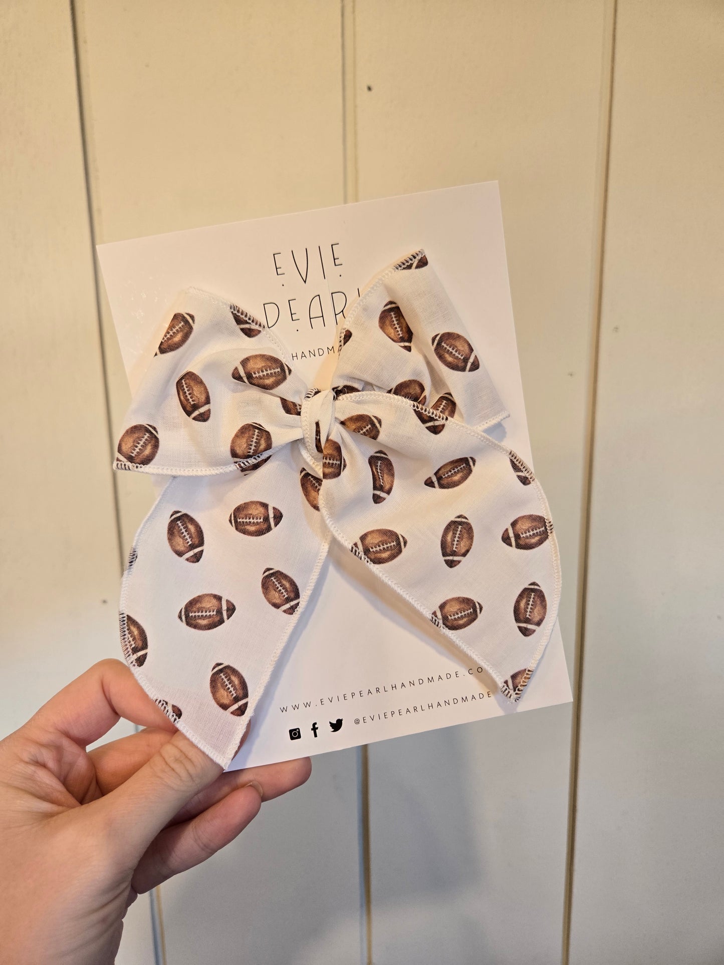 SIMPLE FOOTBALL White Oversized Clip Bow