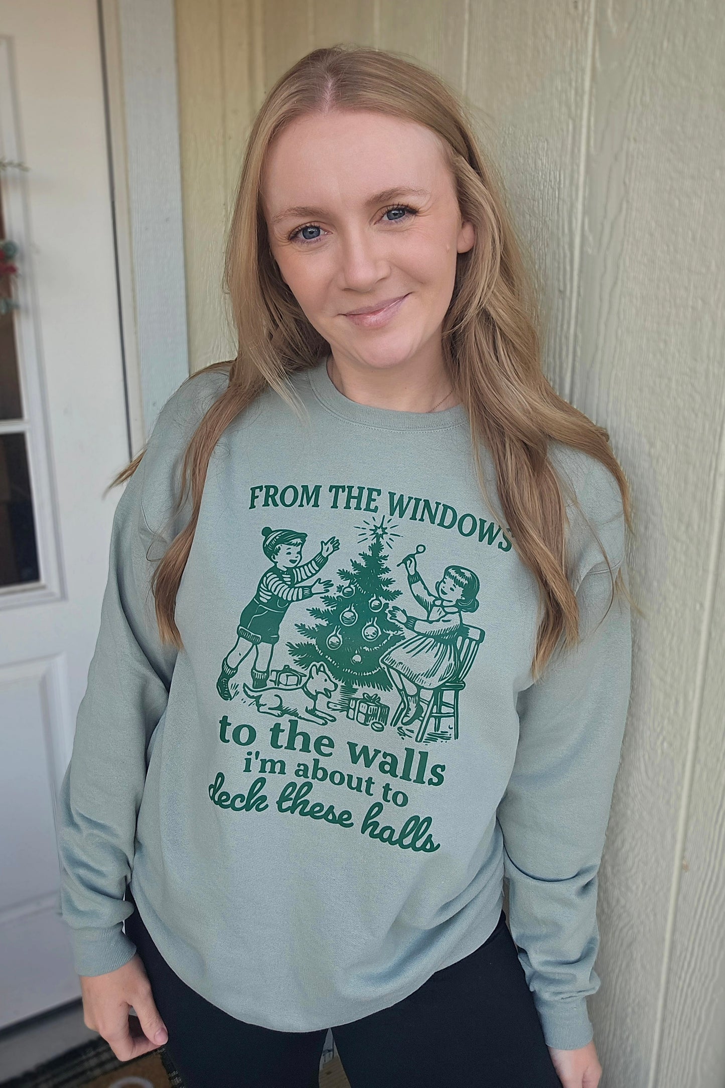 DECK THESE HALLS Sage Crewneck Sweatshirt